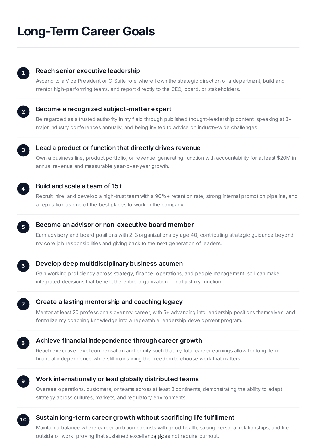 Long-Term Career Goals - Free AI Long Term Goals Generator, 50+ Real Long Term Goals Examples