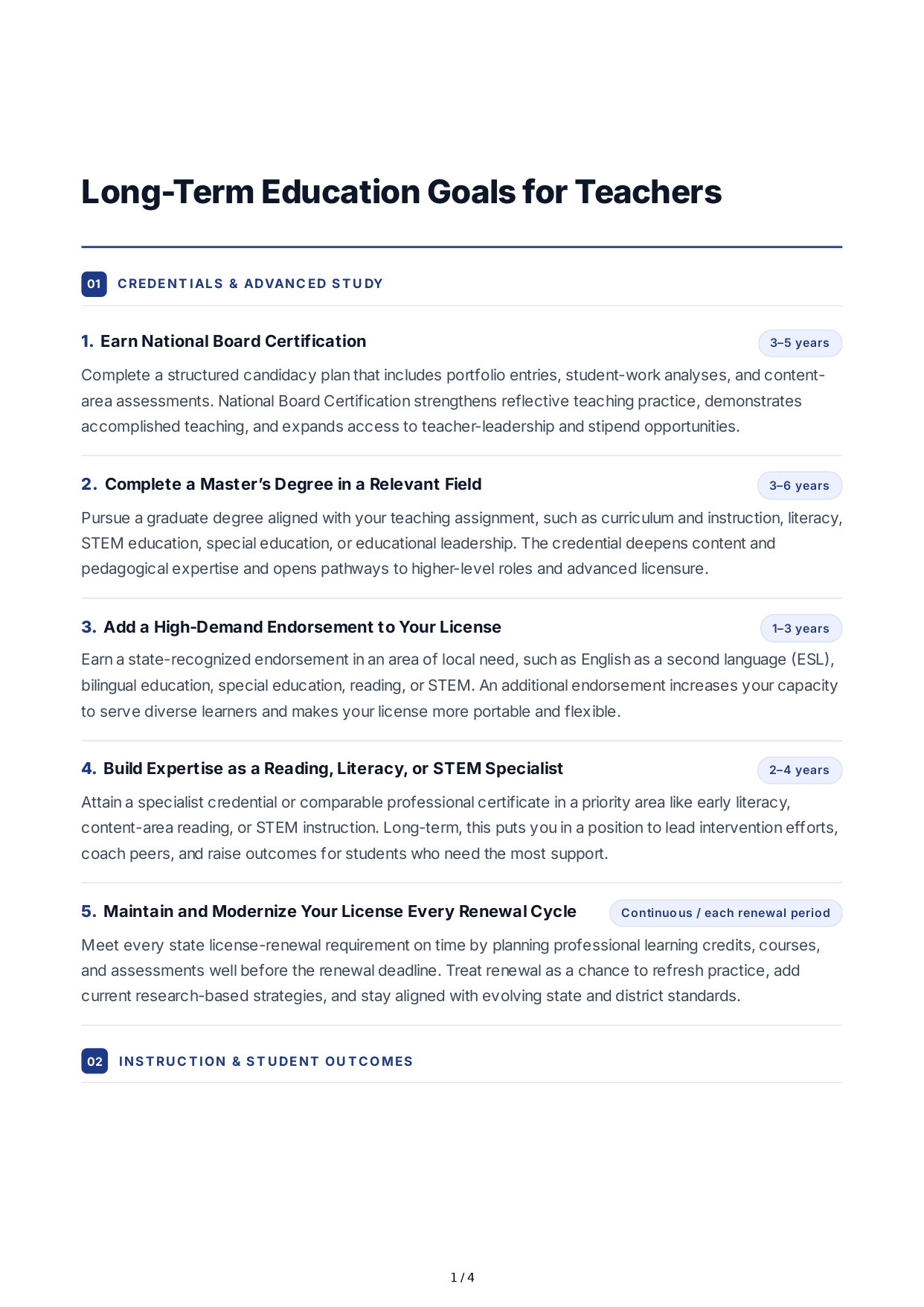 Long-Term Education Goals for Teachers - Free AI Long Term Goals Generator, 50+ Real Long Term Goals Examples