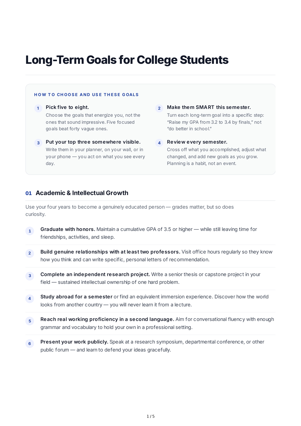 Long-Term Goals for College Students - Free AI Long Term Goals Generator, 50+ Real Long Term Goals Examples