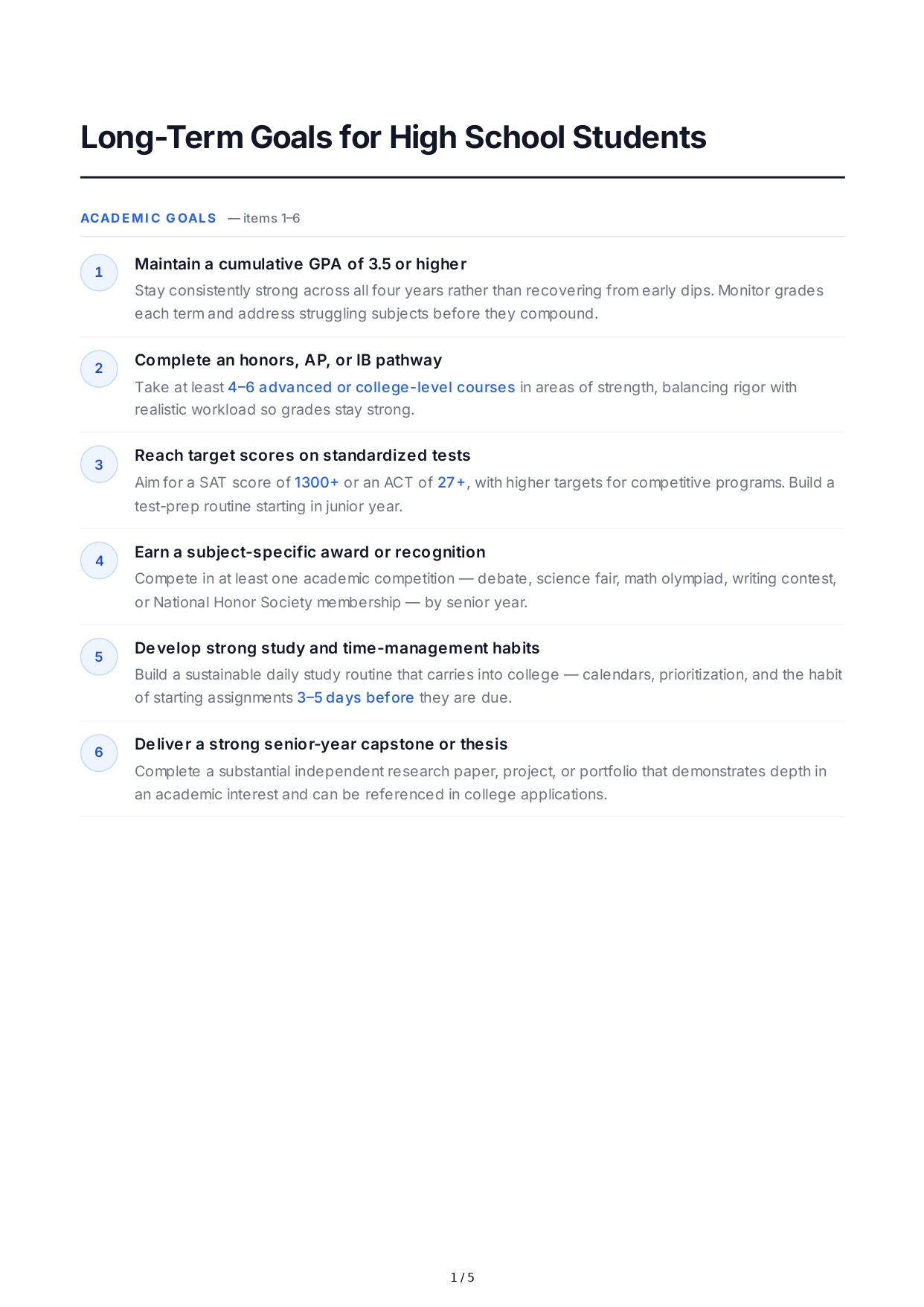 Long-Term Goals for High School Students - Free AI Long Term Goals Generator, 50+ Real Long Term Goals Examples