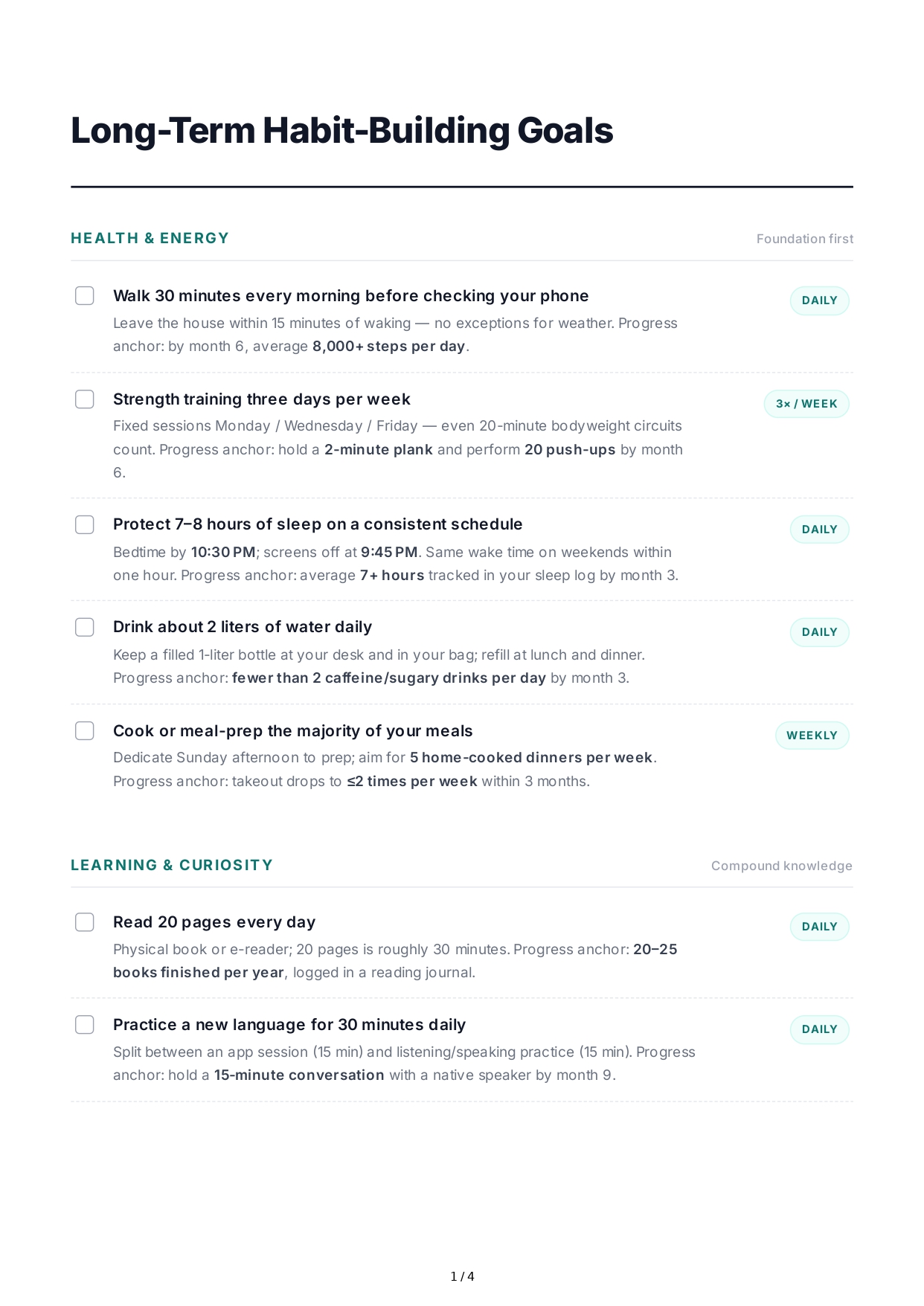 Long-Term Habit-Building Goals - Free AI Long Term Goals Generator, 50+ Real Long Term Goals Examples