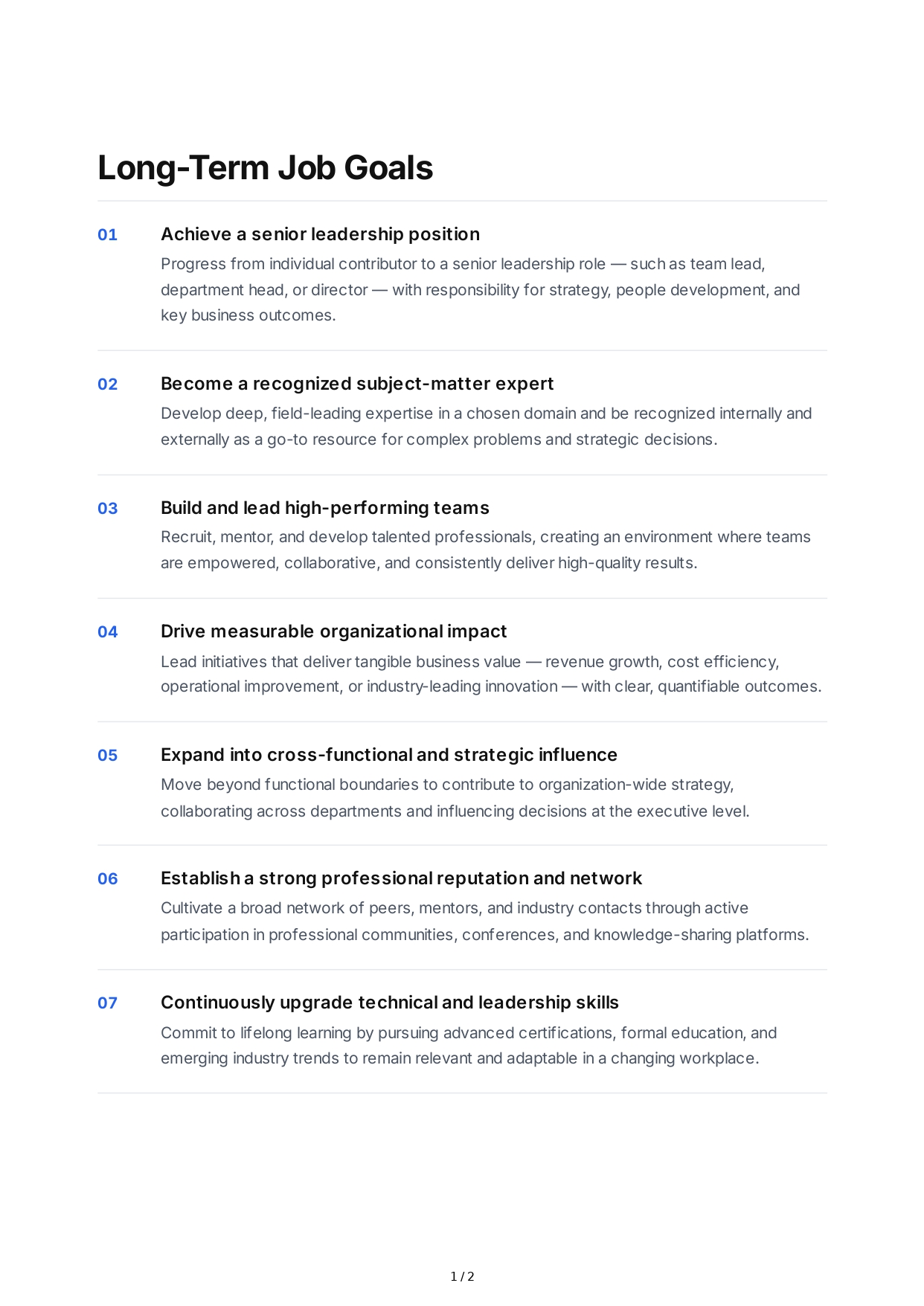 Long-Term Job Goals - Free AI Long Term Goals Generator, 50+ Real Long Term Goals Examples