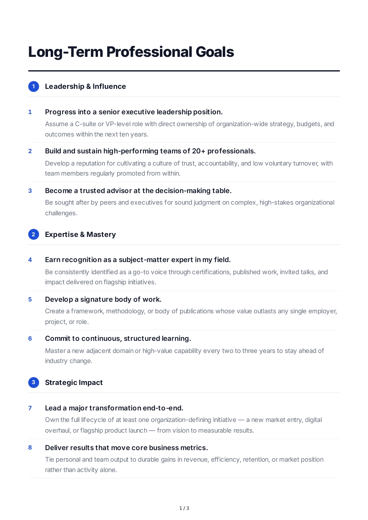 Long-Term Professional Goals - Free AI Long Term Goals Generator, 50+ Real Long Term Goals Examples
