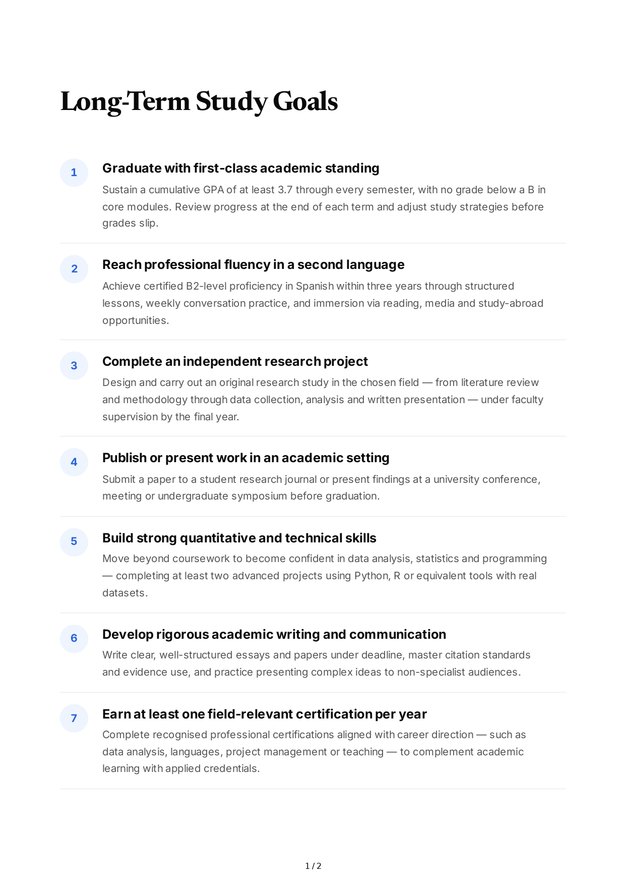 Long-Term Study Goals - Free AI Long Term Goals Generator, 50+ Real Long Term Goals Examples