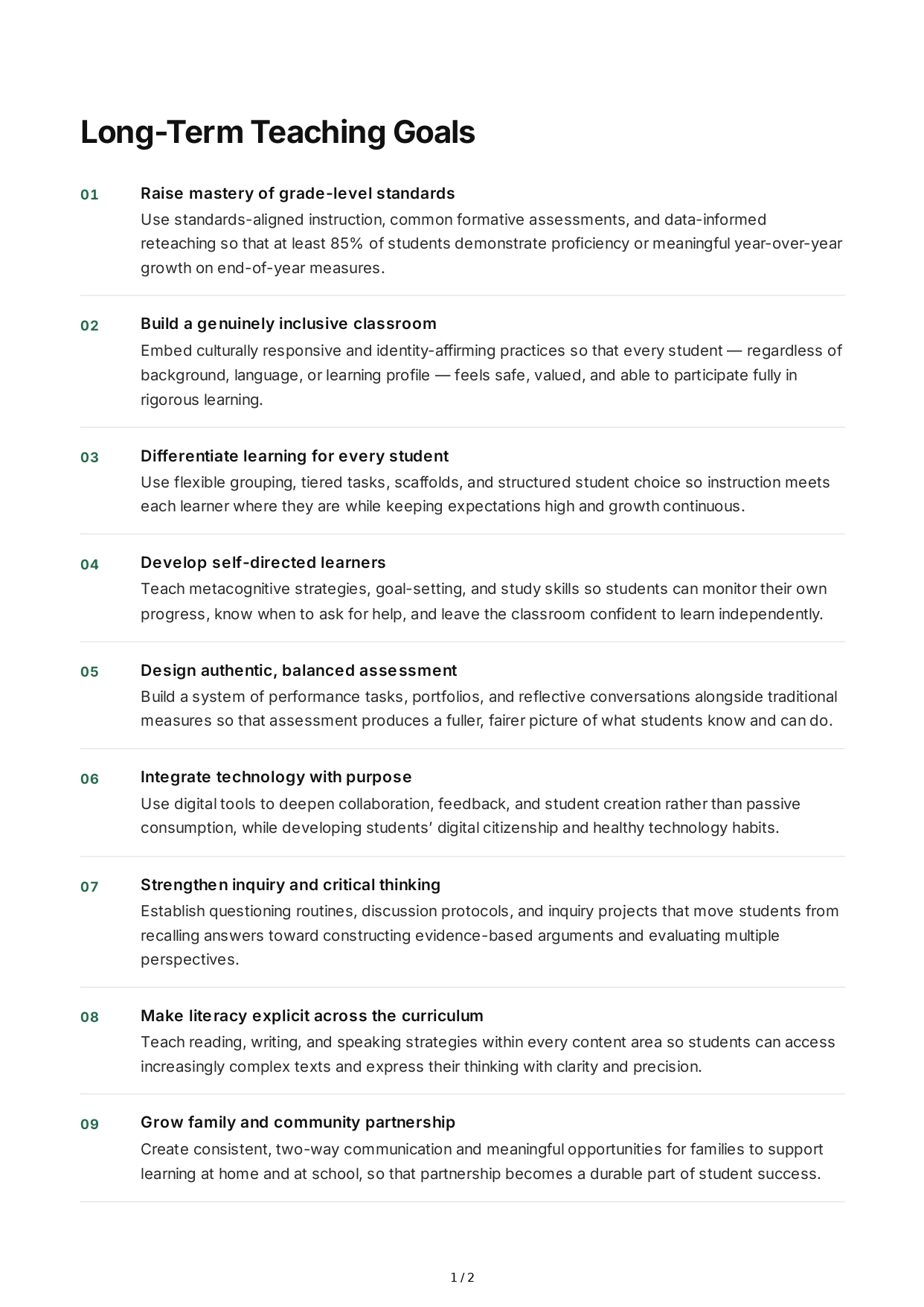 Long-Term Teaching Goals - Free AI Long Term Goals Generator, 50+ Real Long Term Goals Examples