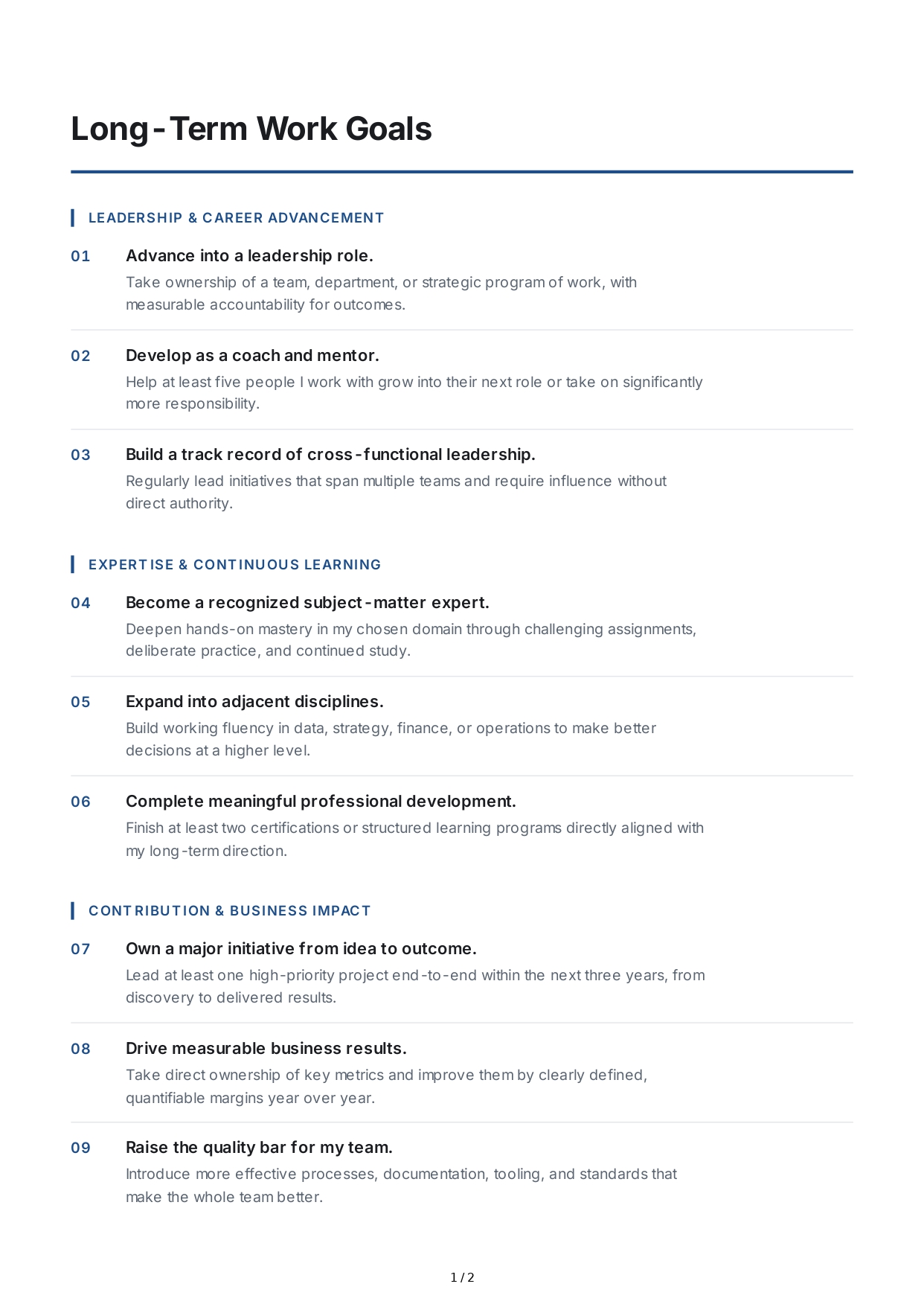 Long-Term Work Goals - Free AI Long Term Goals Generator, 50+ Real Long Term Goals Examples