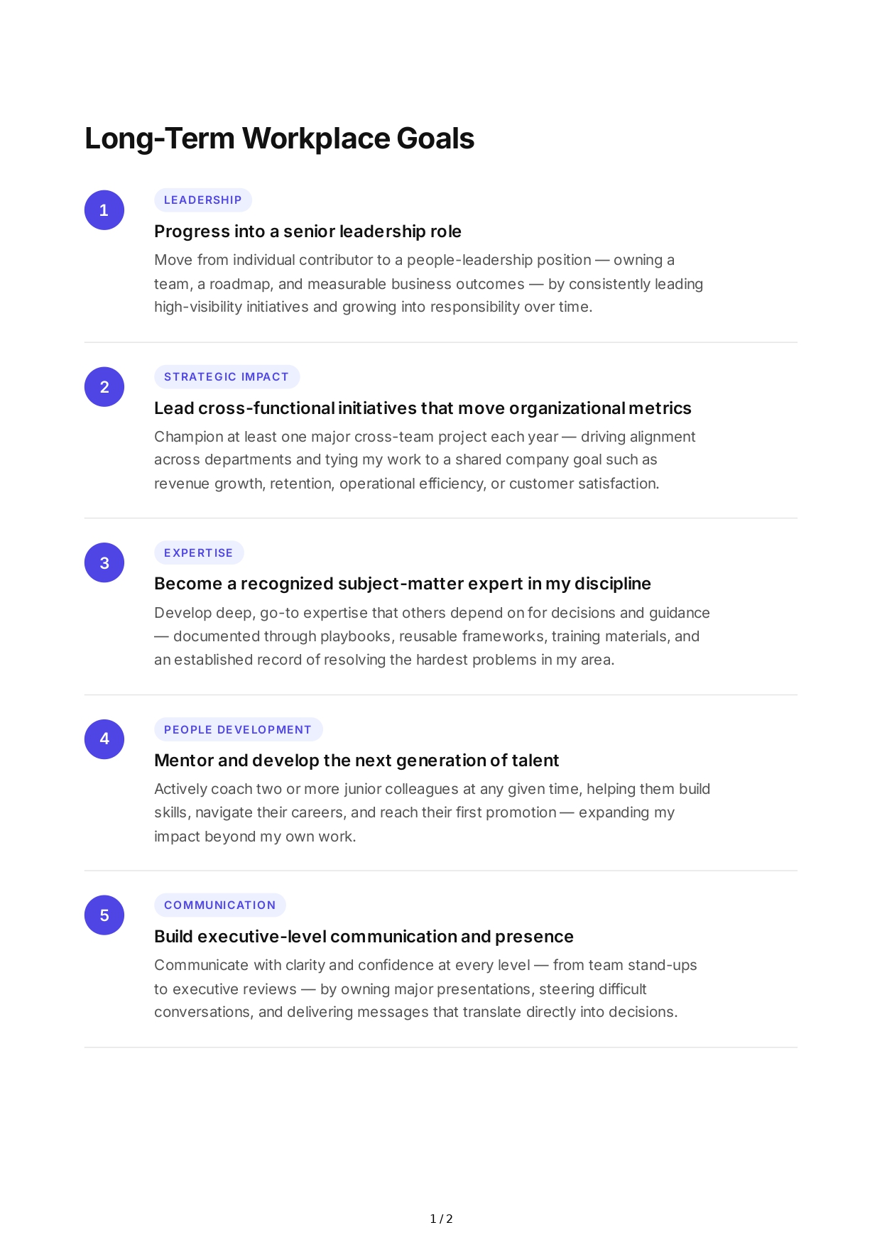 Long-Term Workplace Goals - Free AI Long Term Goals Generator, 50+ Real Long Term Goals Examples