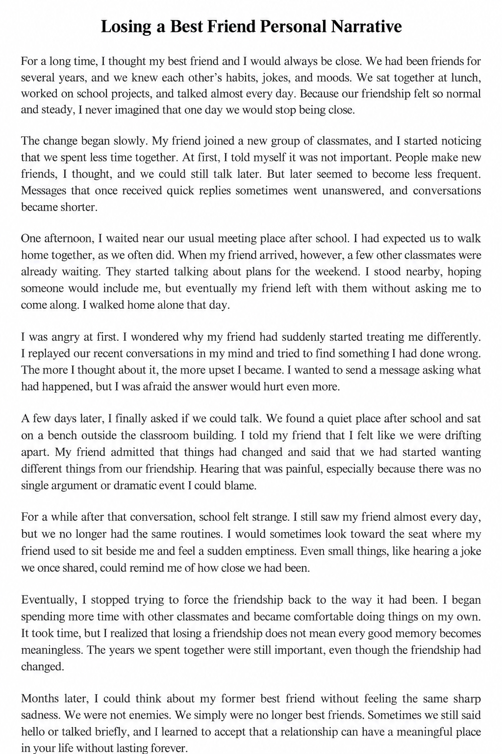 Losing a Best Friend Personal Narrative - Free AI Personal Narrative Generator, 50+ Real Personal Narrative Examples