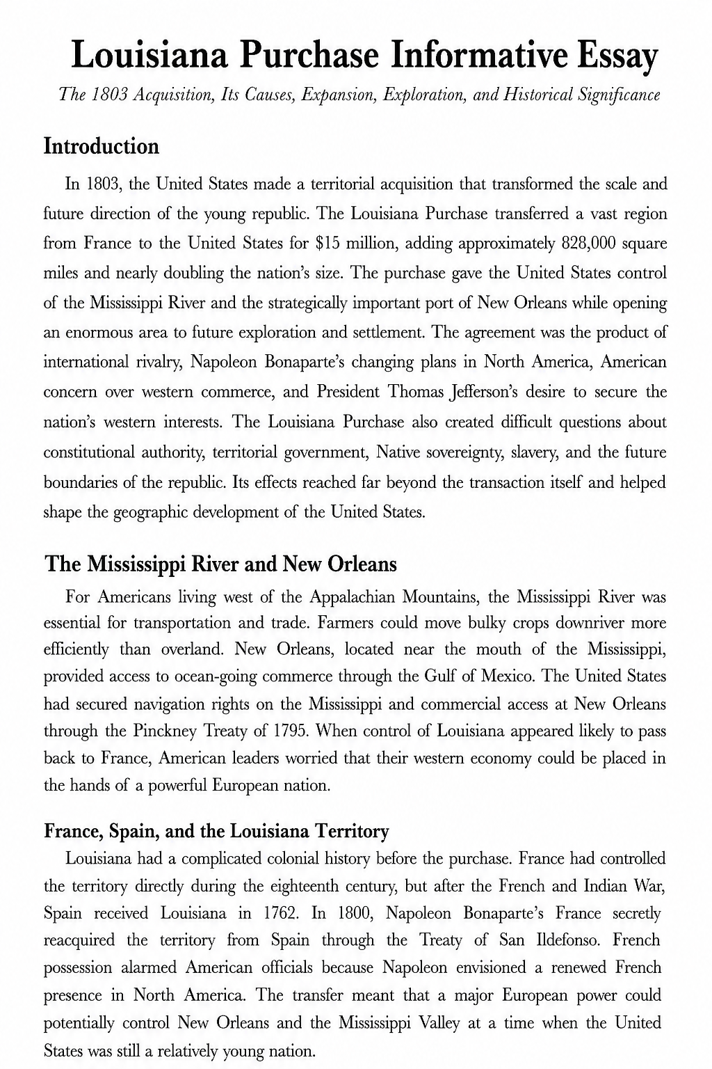Louisiana Purchase Informative Essay - Free AI Informative Essay Generator, 50+ Real Informative Essay Examples