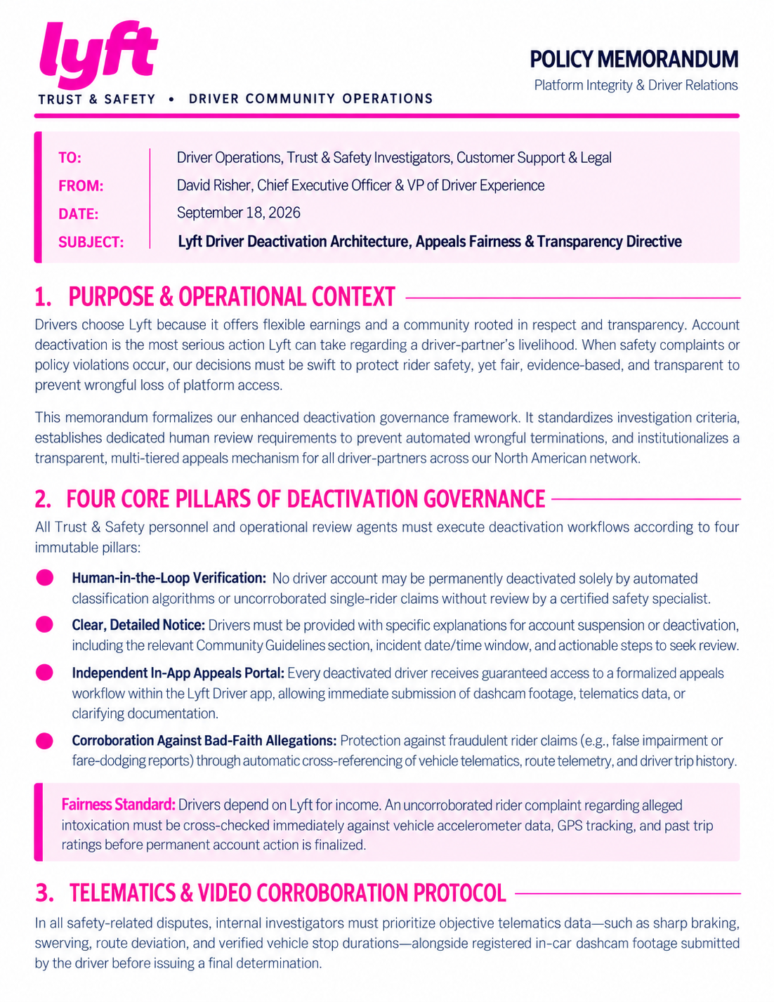 Lyft Driver Deactivation Memo - Free AI Memo Generator, 50+ Real Memo Examples