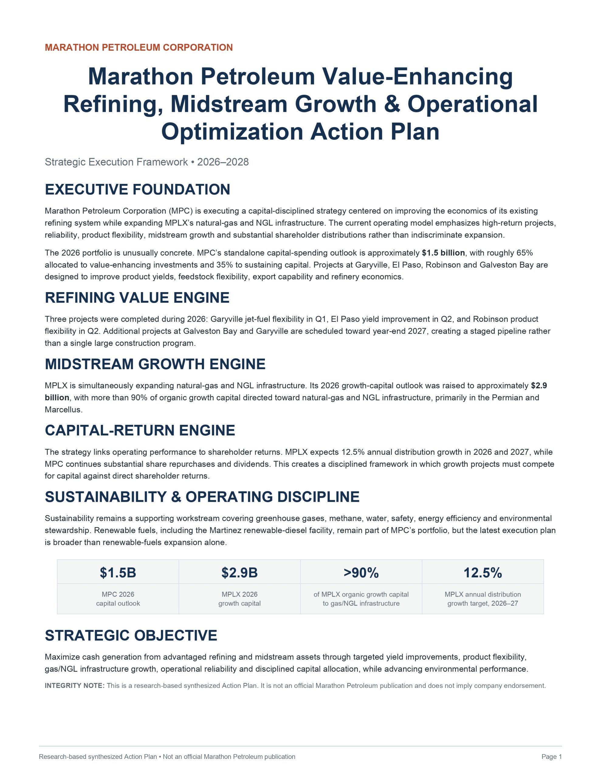 Marathon Petroleum Value-Enhancing Refining, Midstream Growth & Operational Optimization Action Plan - Free AI Action Plan Generator, 50+ Real Action Plan Examples