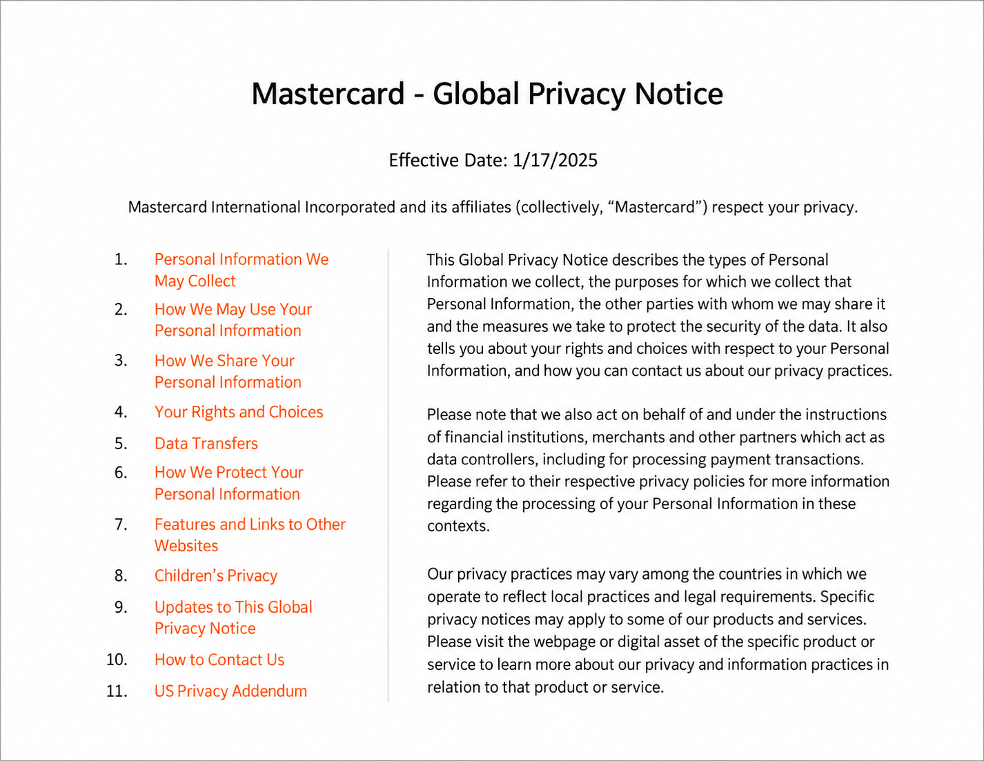 Mastercard Global Privacy Notice - Free AI Notice Generator, 50+ Real Notice Examples