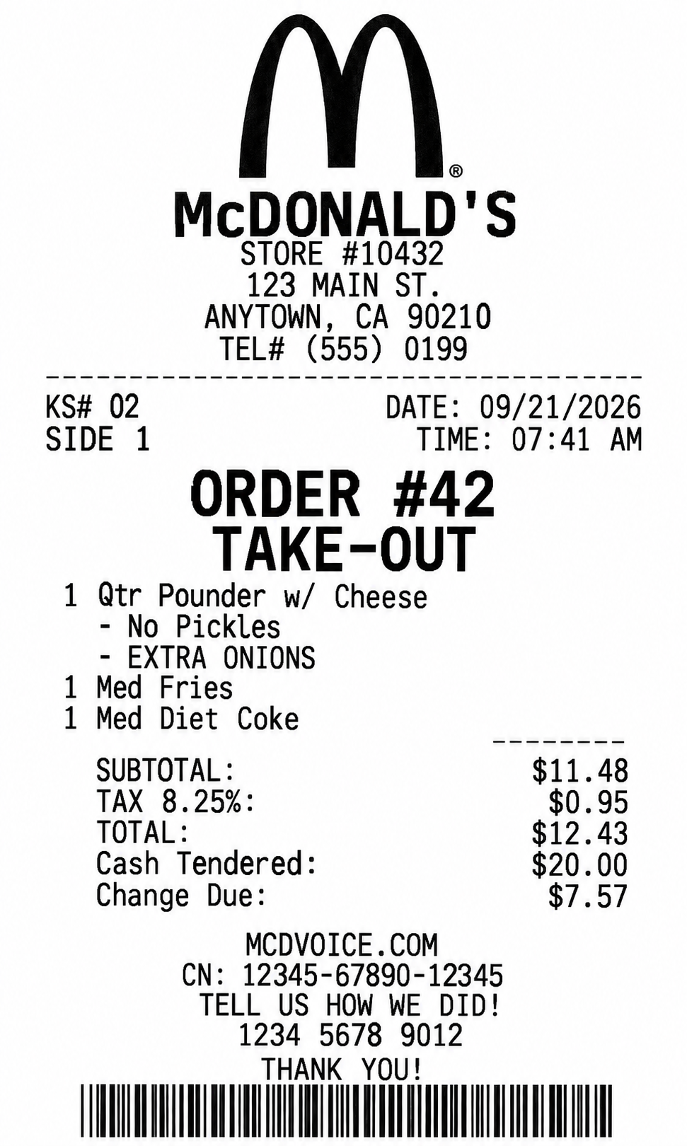 McDonald's Kitchen Counter Receipt - Free AI Receipt Generator, 50+ Real Receipt Examples
