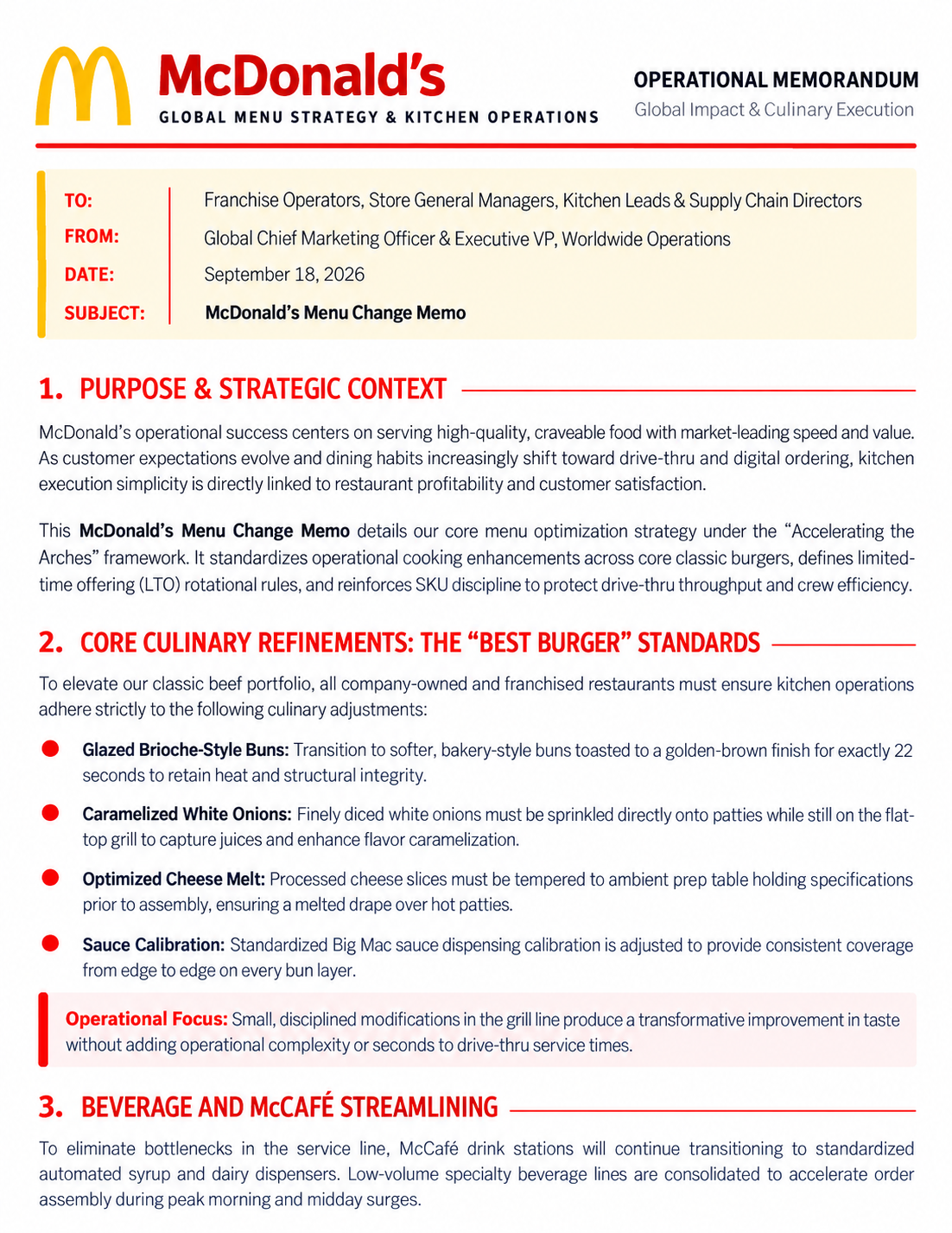 McDonald’s Menu Change Memo - Free AI Memo Generator, 50+ Real Memo Examples