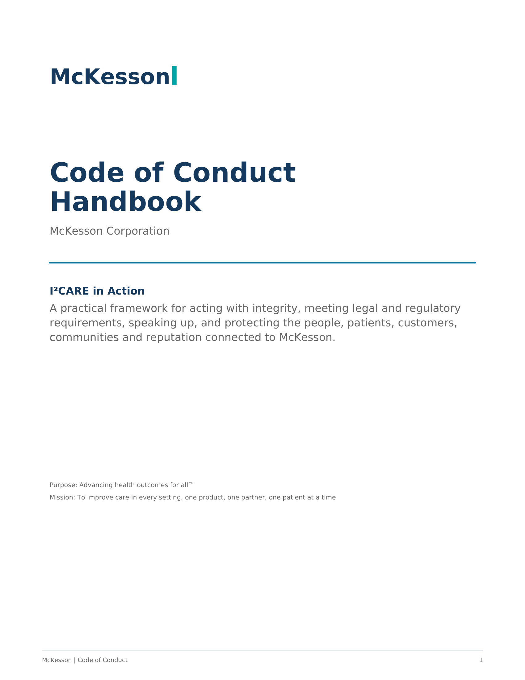 McKesson Code of Conduct Handbook - Free AI Handbook Generator, 50+ Real Handbook Examples