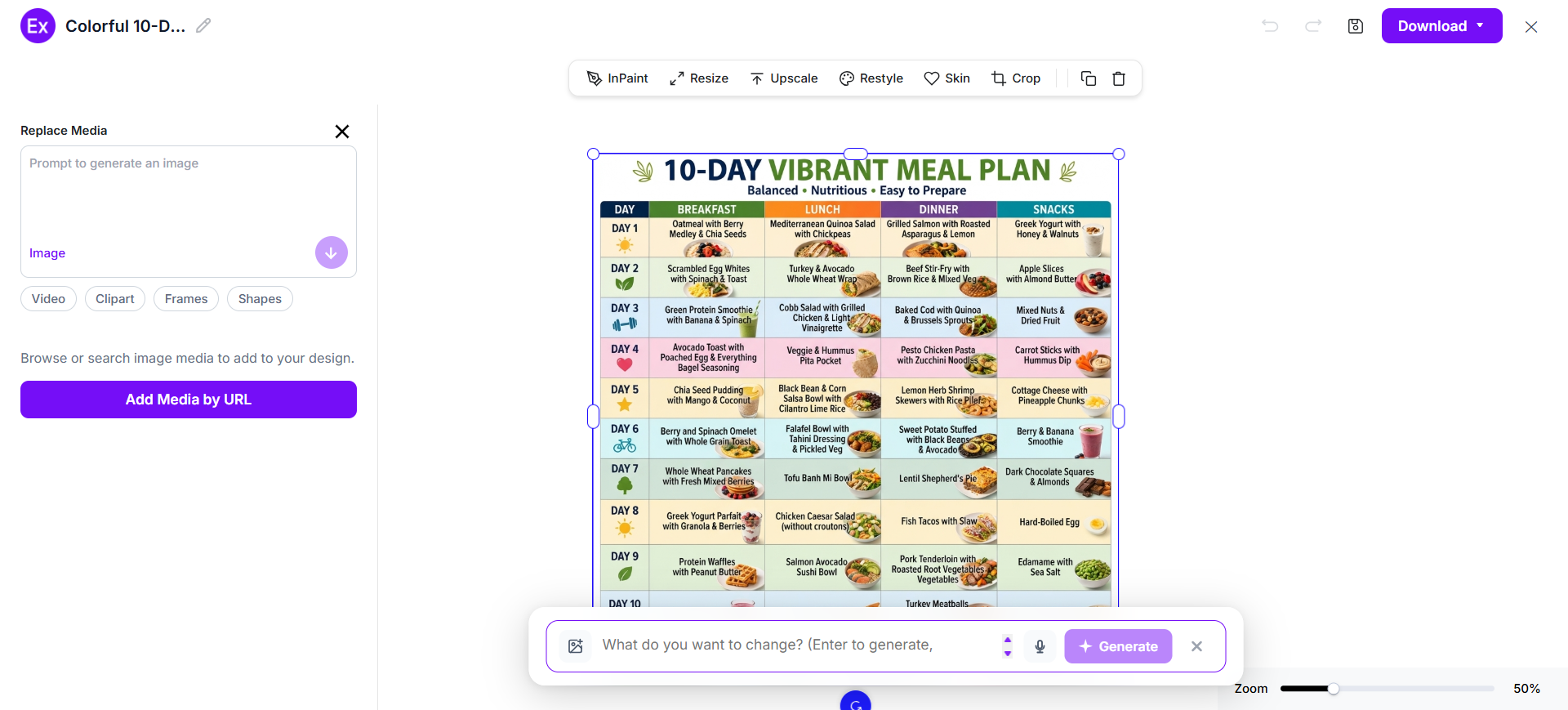 Customize The Meal Plan In The Online Editor
