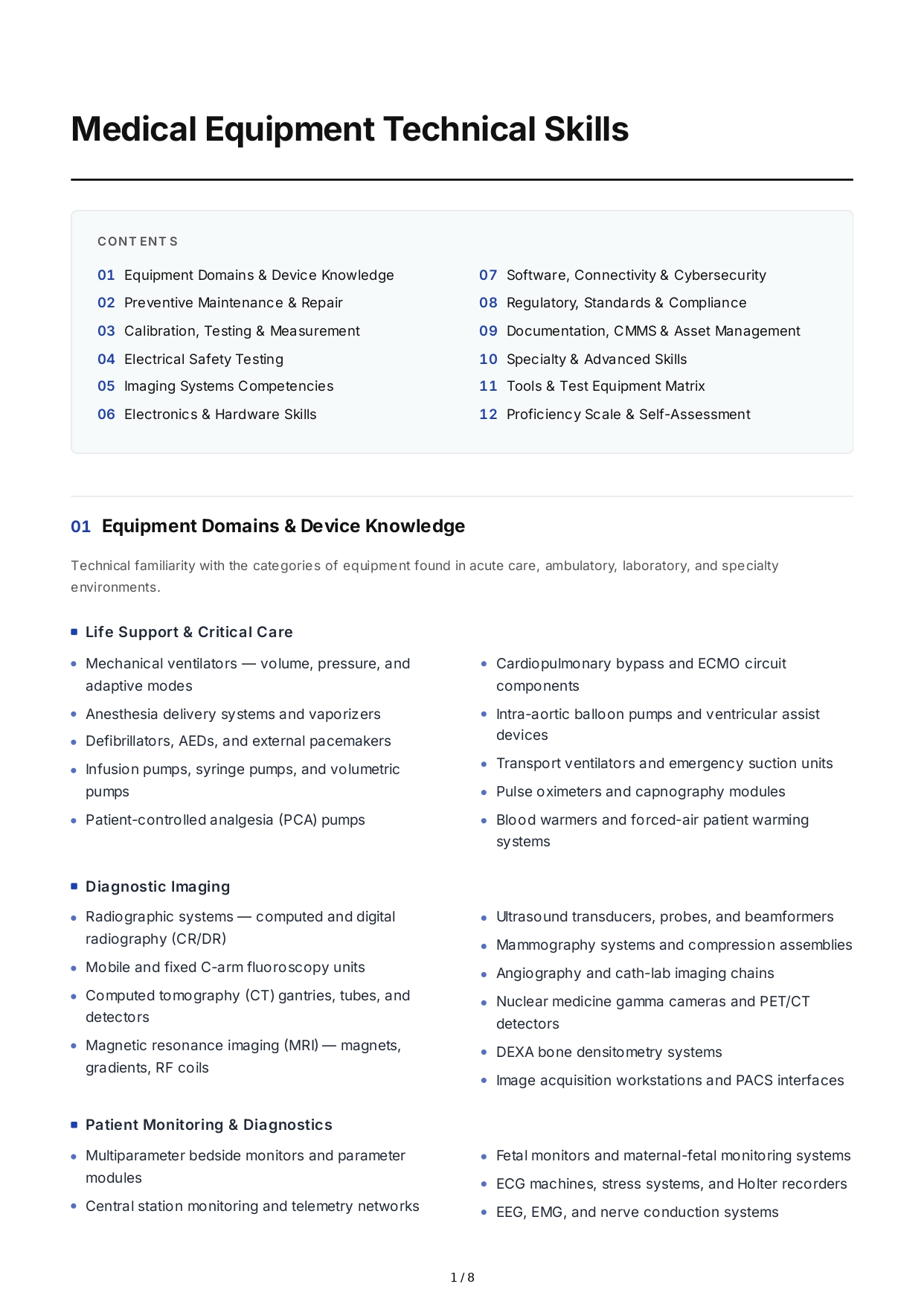 Medical Equipment Technical Skills - Free AI Technical Skills Generator, 50+ Real Technical Skills Examples