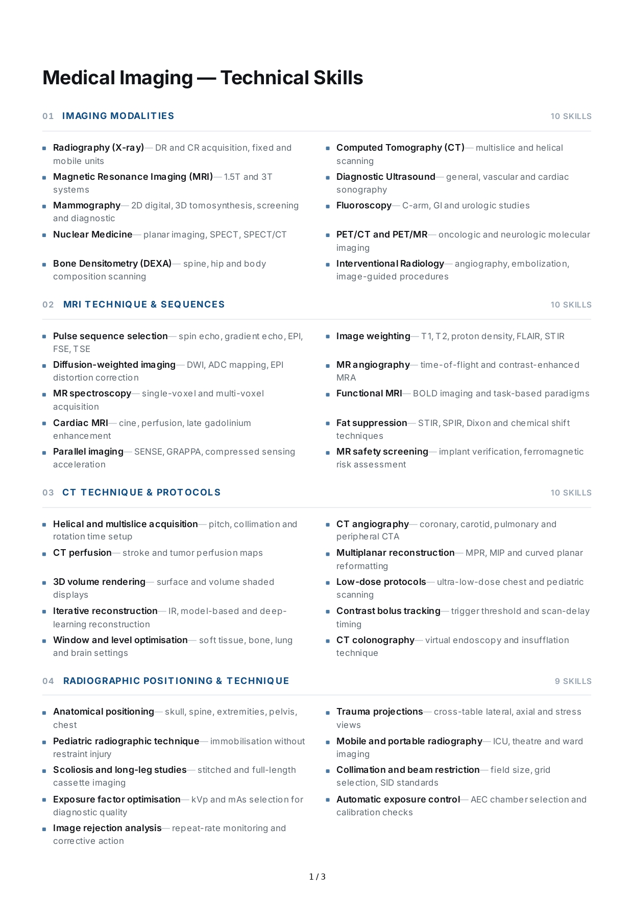 Medical Imaging Technical Skills - Free AI Technical Skills Generator, 50+ Real Technical Skills Examples