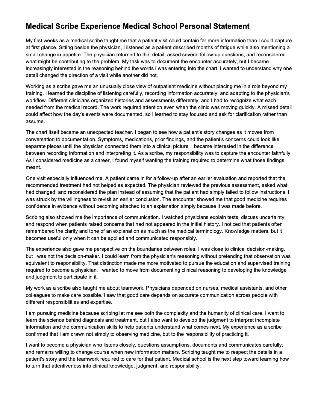 Medical Scribe Experience Medical School Personal Statement - Free AI Medical School Personal Statement Generator, 50+ Real Medical School Personal Statement Examples