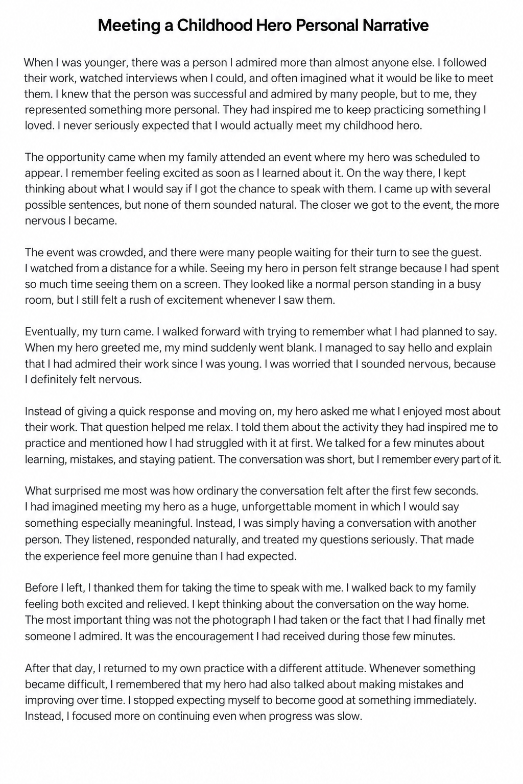 Meeting a Childhood Hero Personal Narrative - Free AI Personal Narrative Generator, 50+ Real Personal Narrative Examples