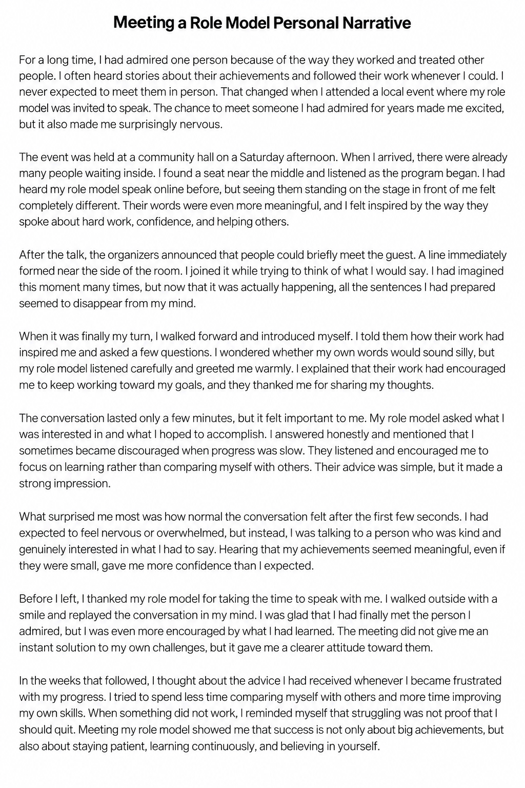 Meeting a Role Model Personal Narrative - Free AI Personal Narrative Generator, 50+ Real Personal Narrative Examples