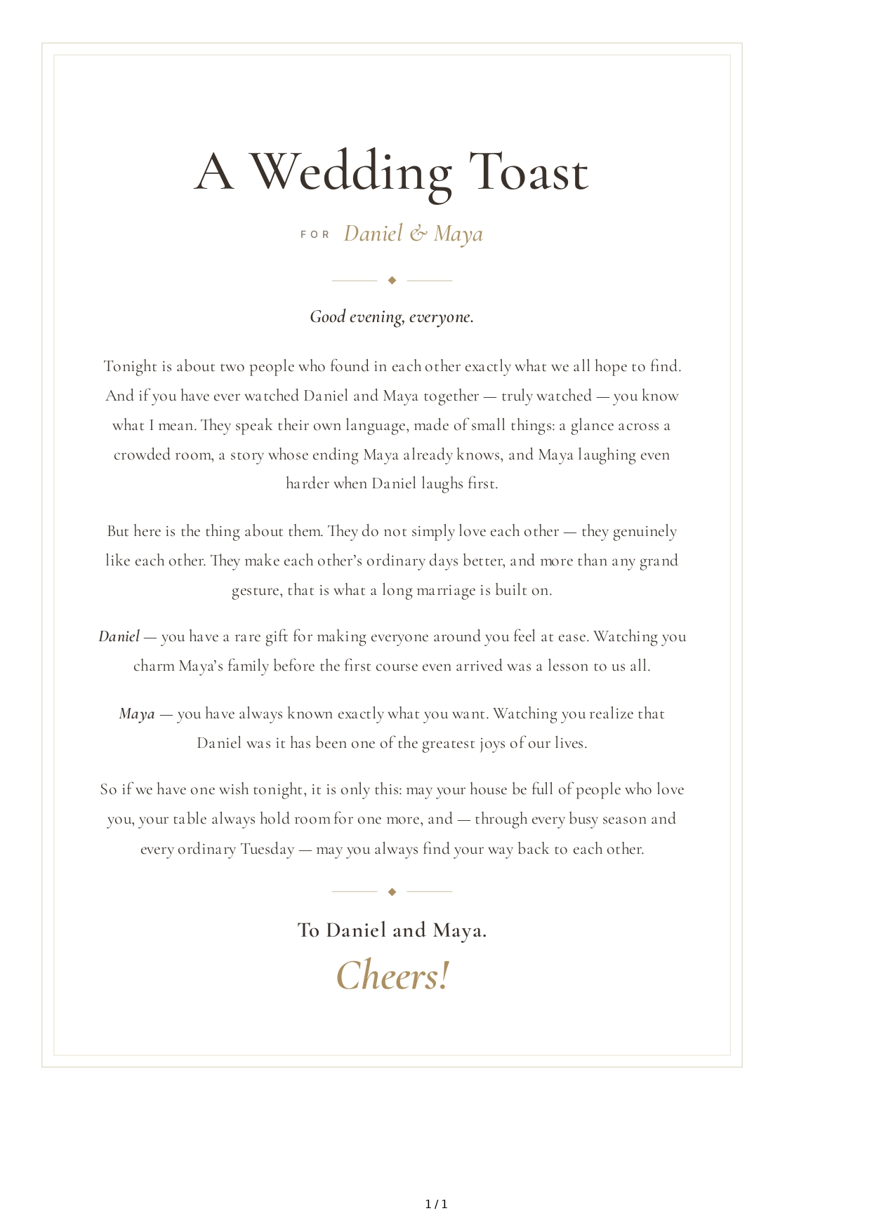 Memorable Wedding Toast - Free AI Wedding Toast Generator, 50+ Real Wedding Toast Examples
