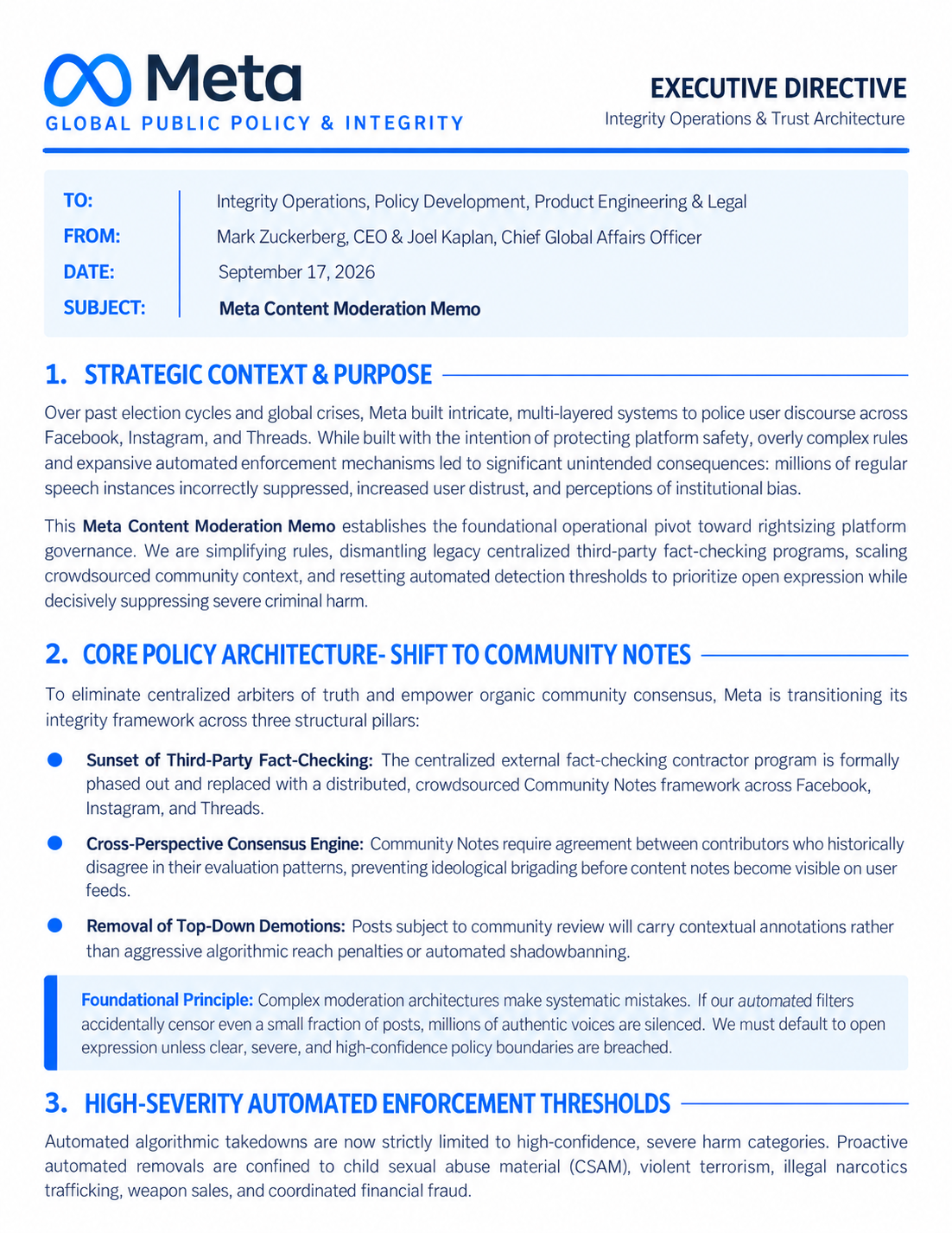 Meta Content Moderation Memo - Free AI Memo Generator, 50+ Real Memo Examples