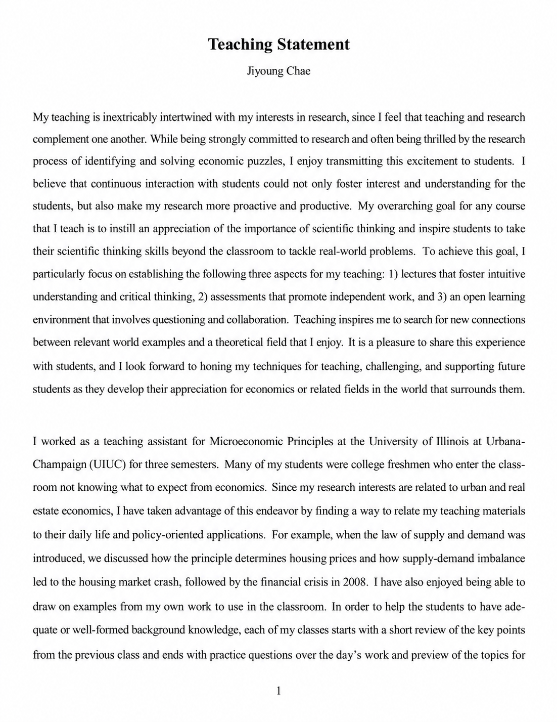Microeconomics Teaching Statement - Free AI Statement Generator, 50+ Real Statement Examples