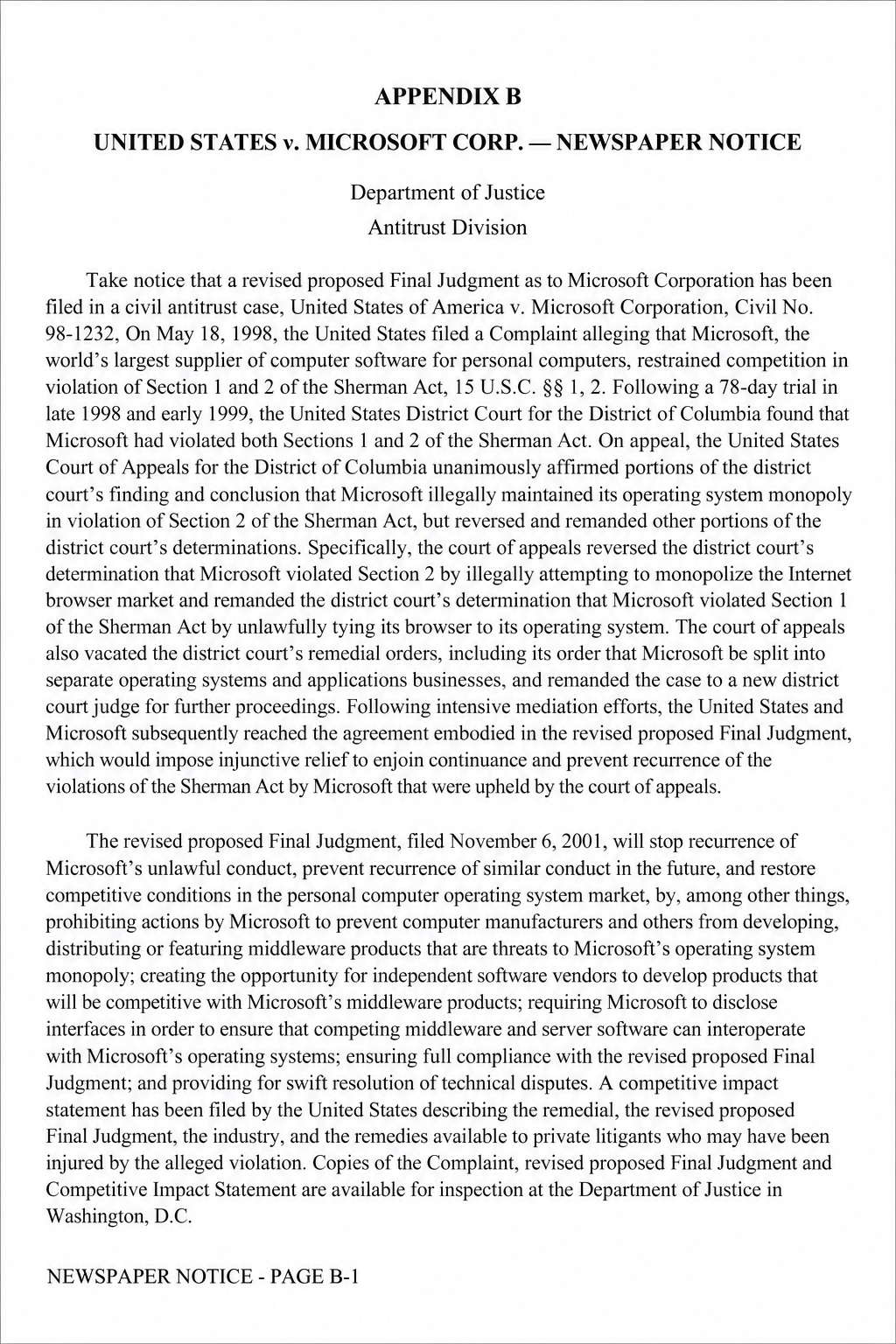Microsoft Antitrust Newspaper Notice - Free AI Notice Generator, 50+ Real Notice Examples
