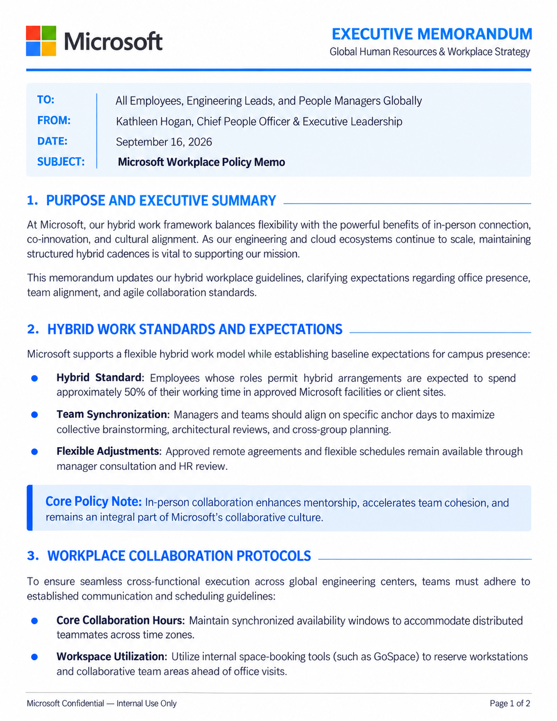 Microsoft Workplace Policy Memo - Free AI Memo Generator, 50+ Real Memo Examples