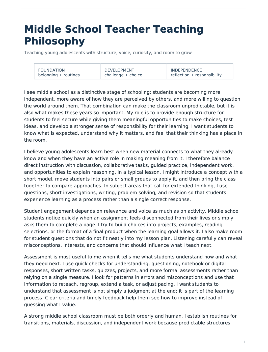 Middle School Teacher Teaching Philosophy - Free AI Teaching Philosophy Generator, 50+ Real Teaching Philosophy Examples
