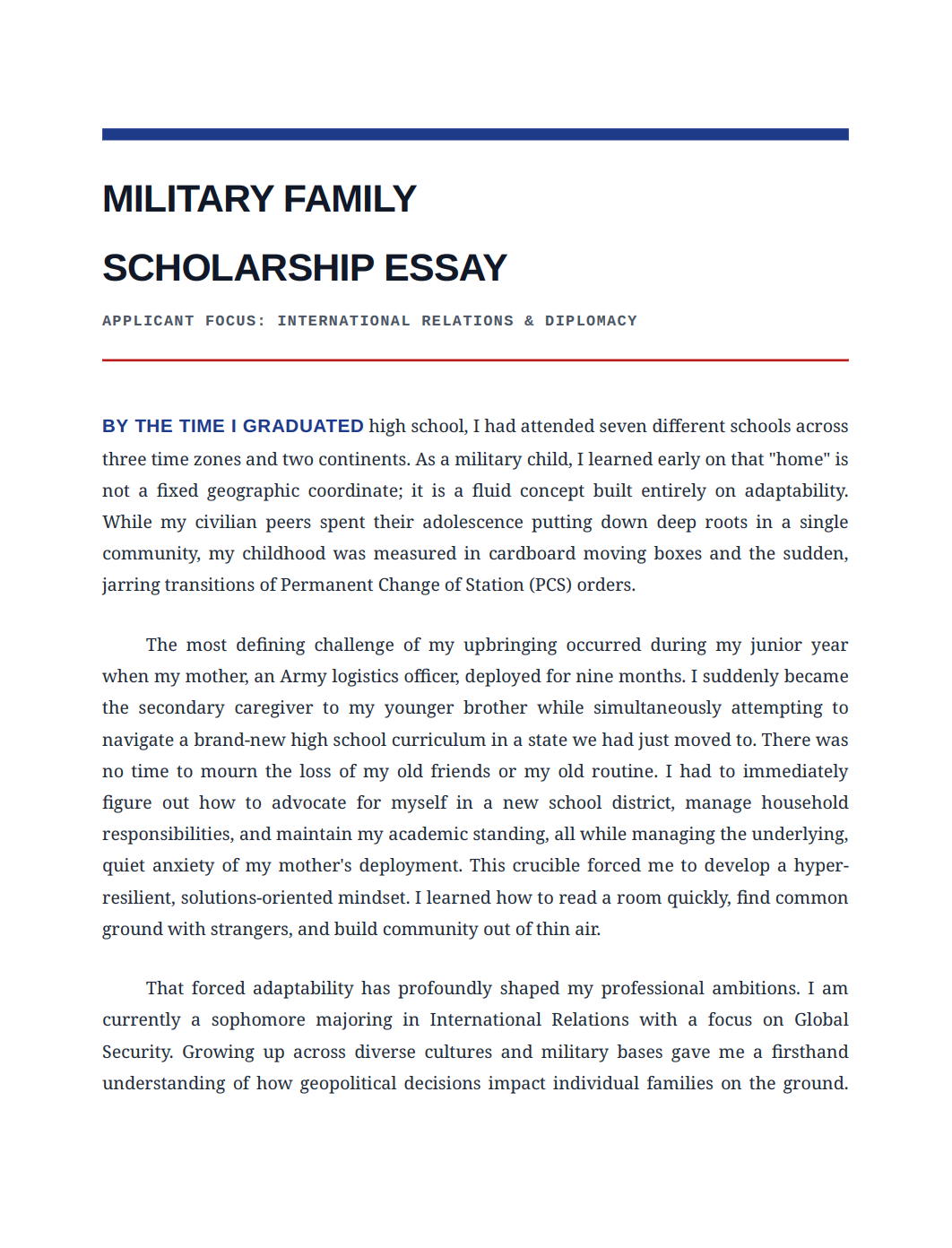 Military Family Scholarship Essay - Free AI Scholarship Essay Generator, 50+ Real Scholarship Essay Examples