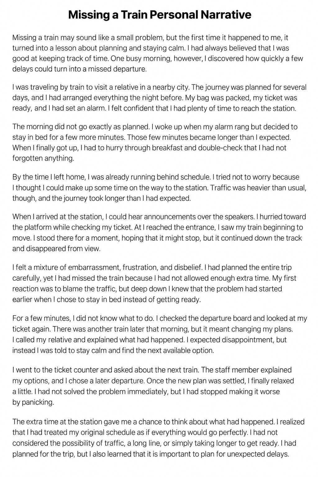 Missing a Train Personal Narrative - Free AI Personal Narrative Generator, 50+ Real Personal Narrative Examples