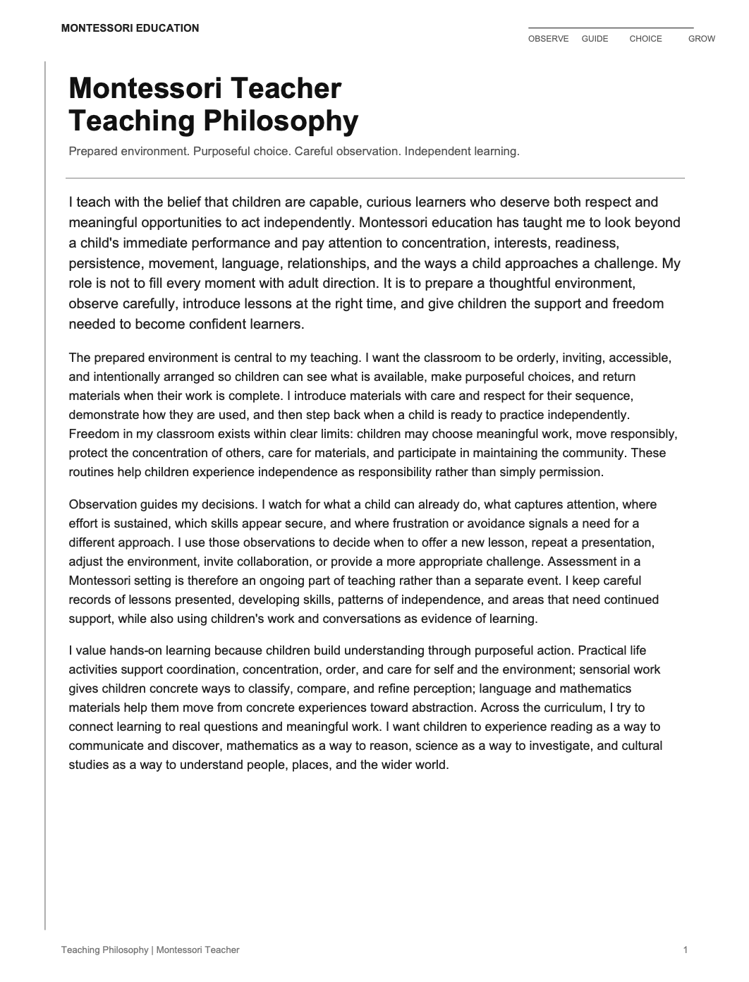 Montessori Teacher Teaching Philosophy - AI Teaching Philosophy Generator, 50+ Real Teaching Philosophy Examples