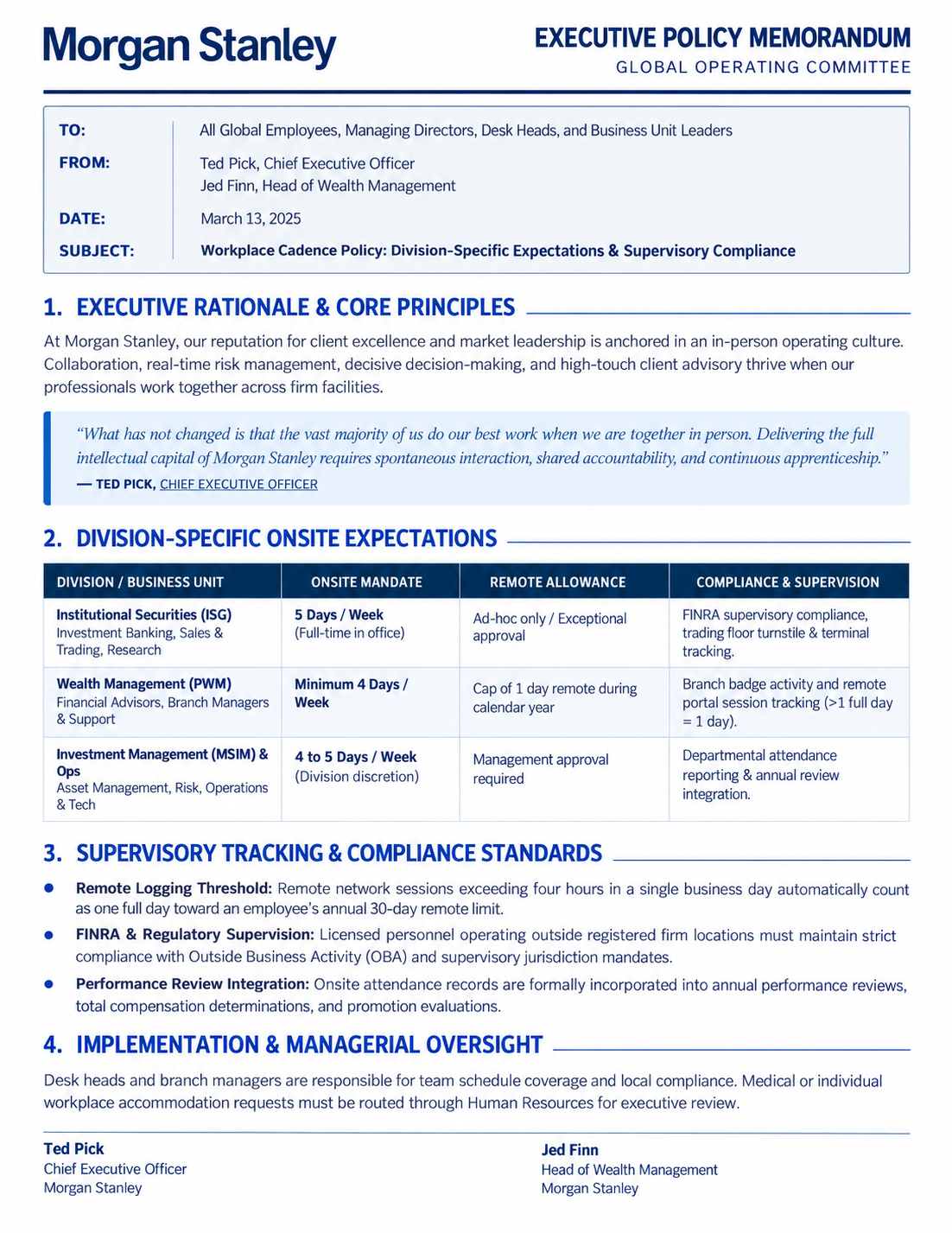 Morgan Stanley Workplace Policy Memo - Free AI Memo Generator, 50+ Real Memo Examples