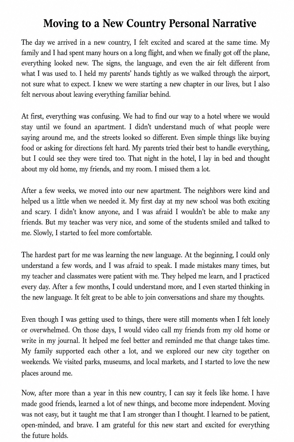 Moving to a New Country Personal Narrative - Free AI Personal Narrative Generator, 50+ Real Personal Narrative Examples