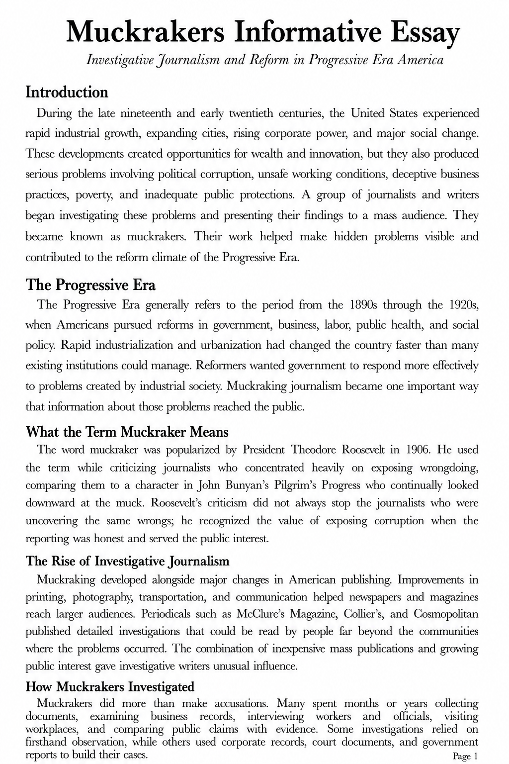 Muckrakers Informative Essay - Free AI Informative Essay Generator, 50+ Real Informative Essay Examples