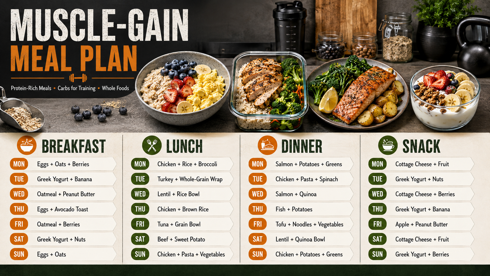 Muscle-Gain Meal Plan - Free AI Meal Plan Generator, 50+ Real Meal Plan Examples
