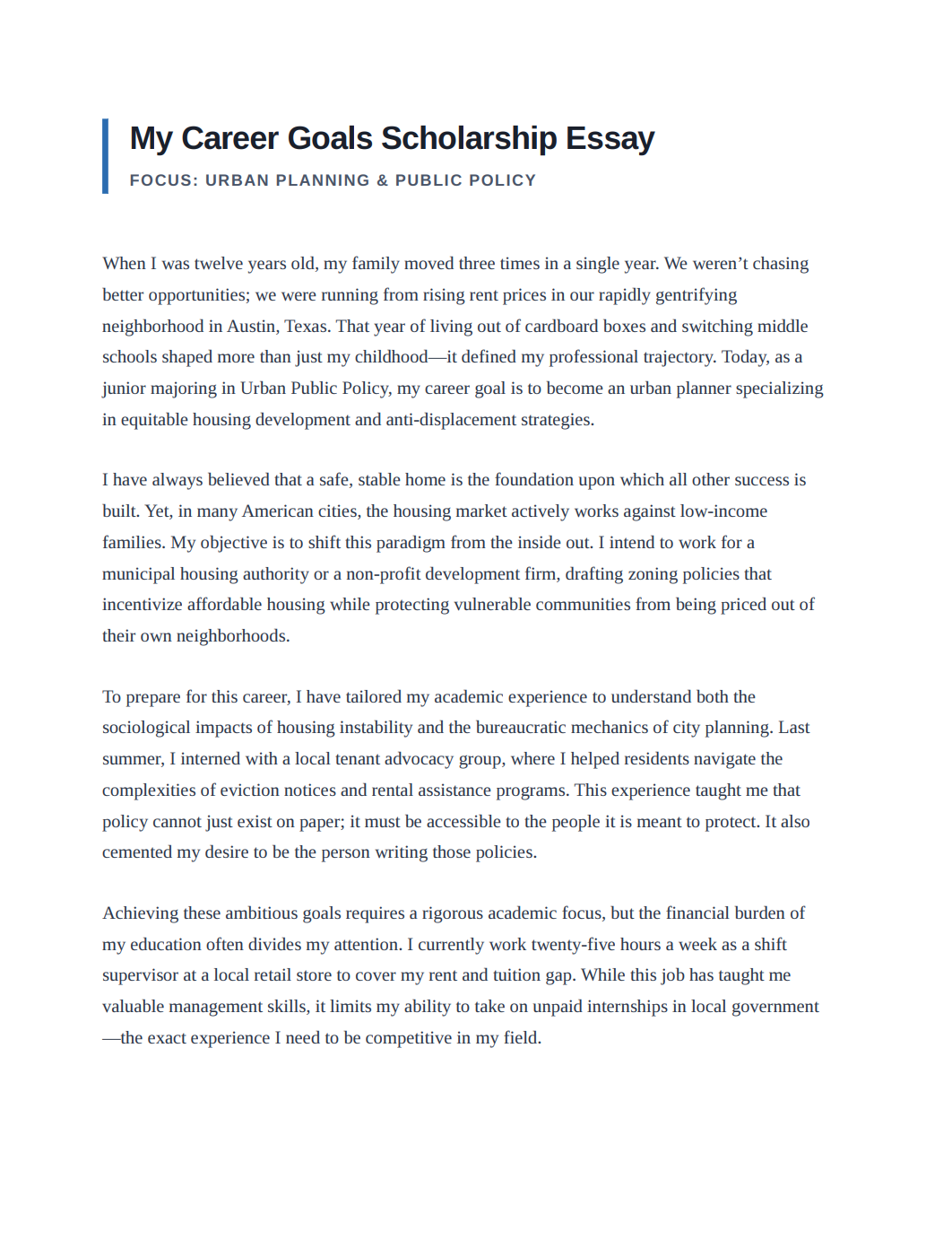 My Career Goals Scholarship Essay - Free AI Scholarship Essay Generator, 50+ Real Scholarship Essay Examples