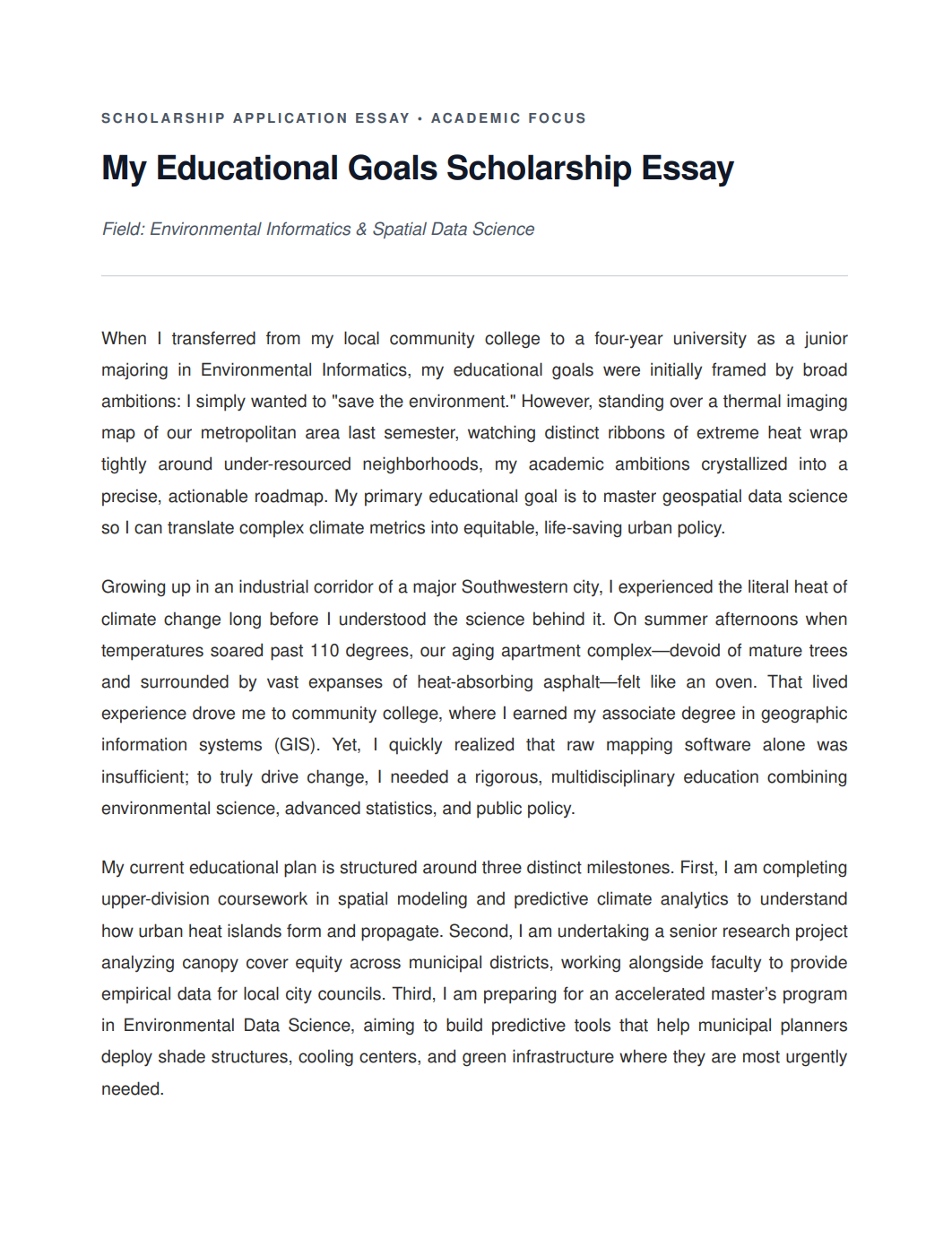 My Educational Goals Scholarship Essay - Free AI Scholarship Essay Generator, 50+ Real Scholarship Essay Examples
