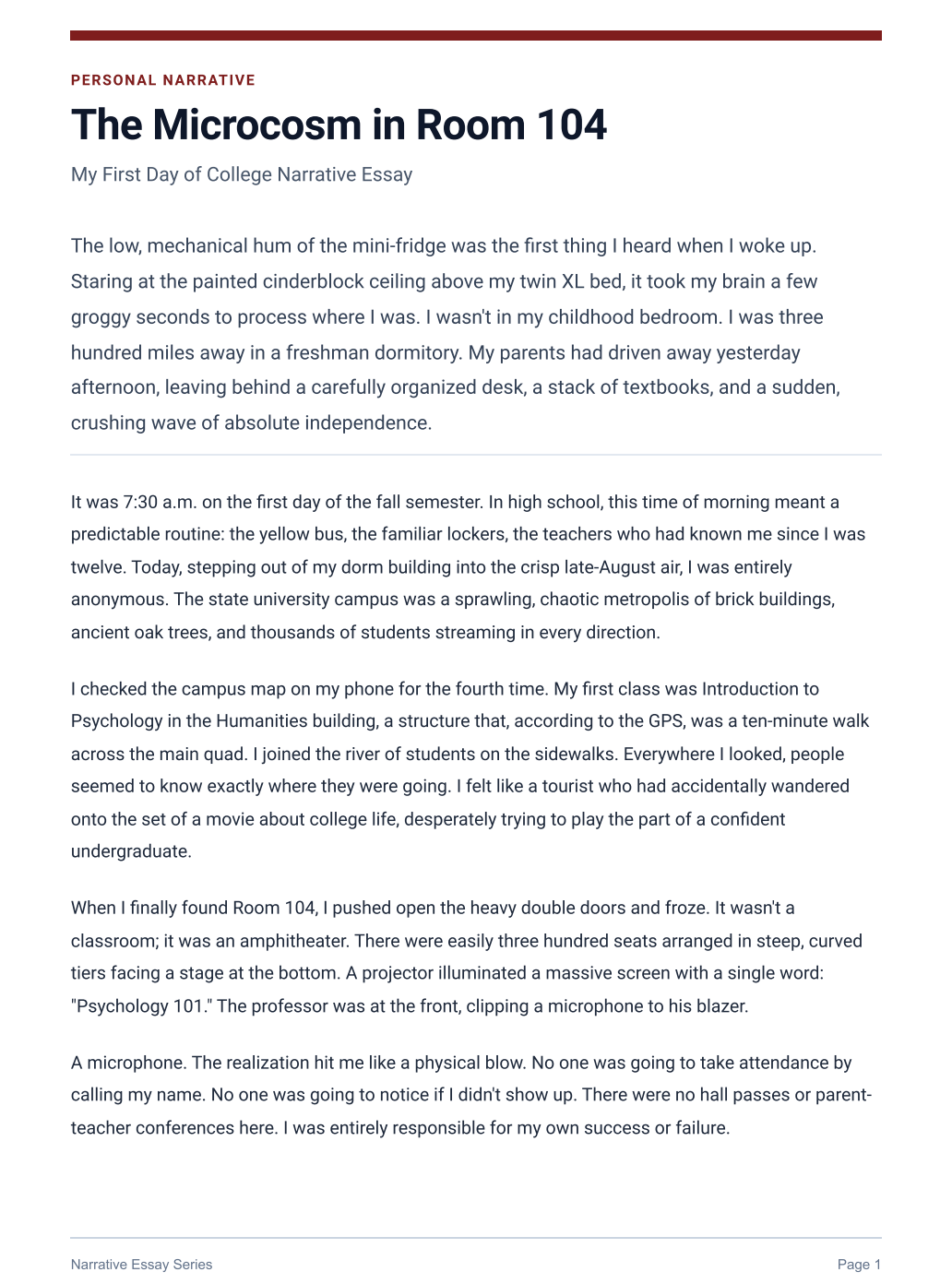 My First Day of College Narrative Essay - Free AI Narrative Essay Generator, 50+ Real Narrative Essay Examples