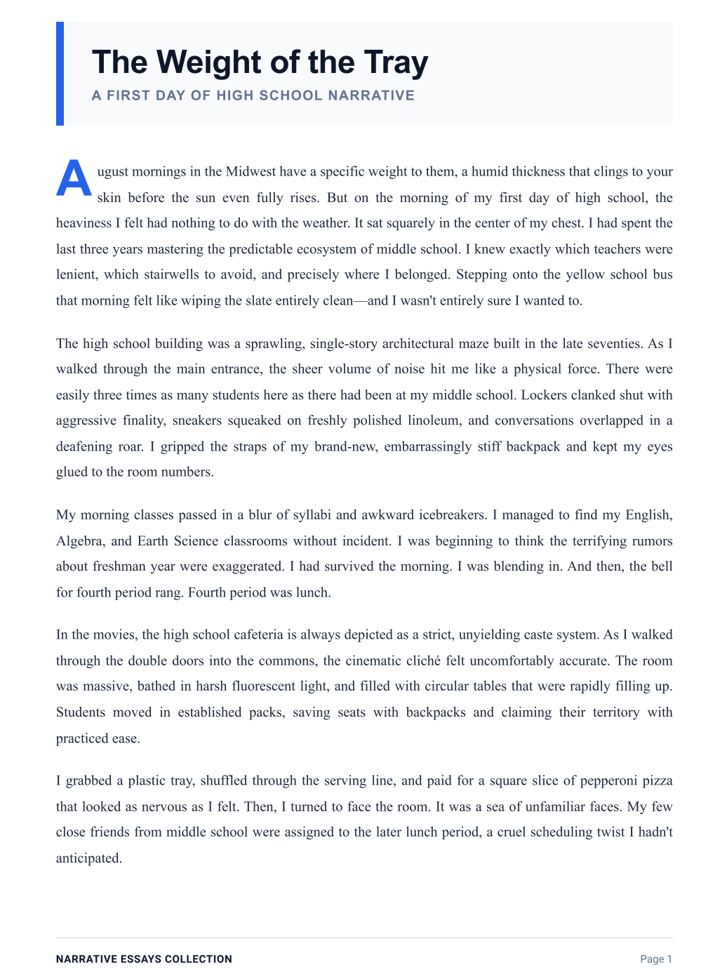 My First Day of High School Narrative Essay - Free AI Narrative Essay Generator, 50+ Real Narrative Essay Examples