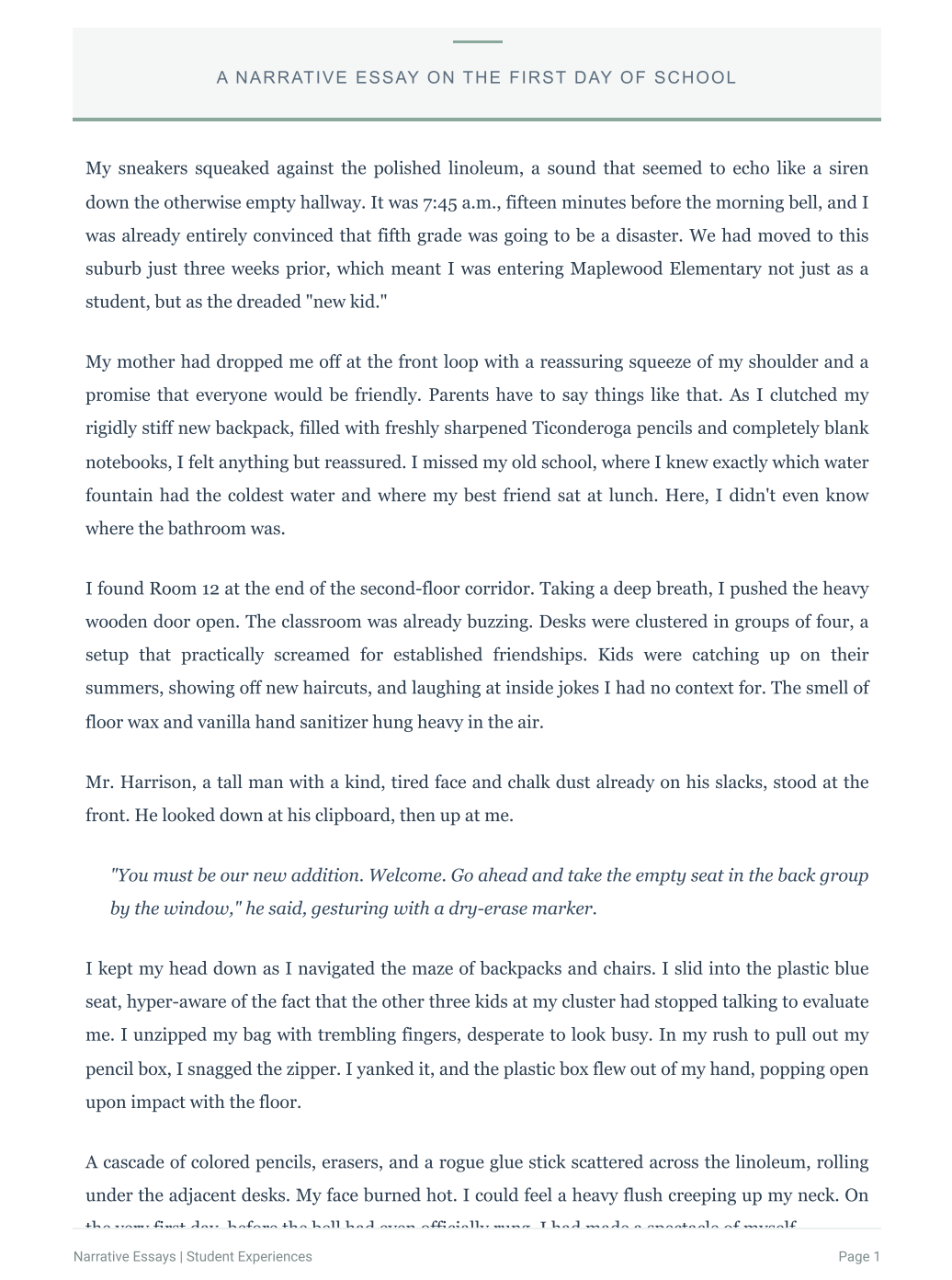 My First Day of School Narrative Essay