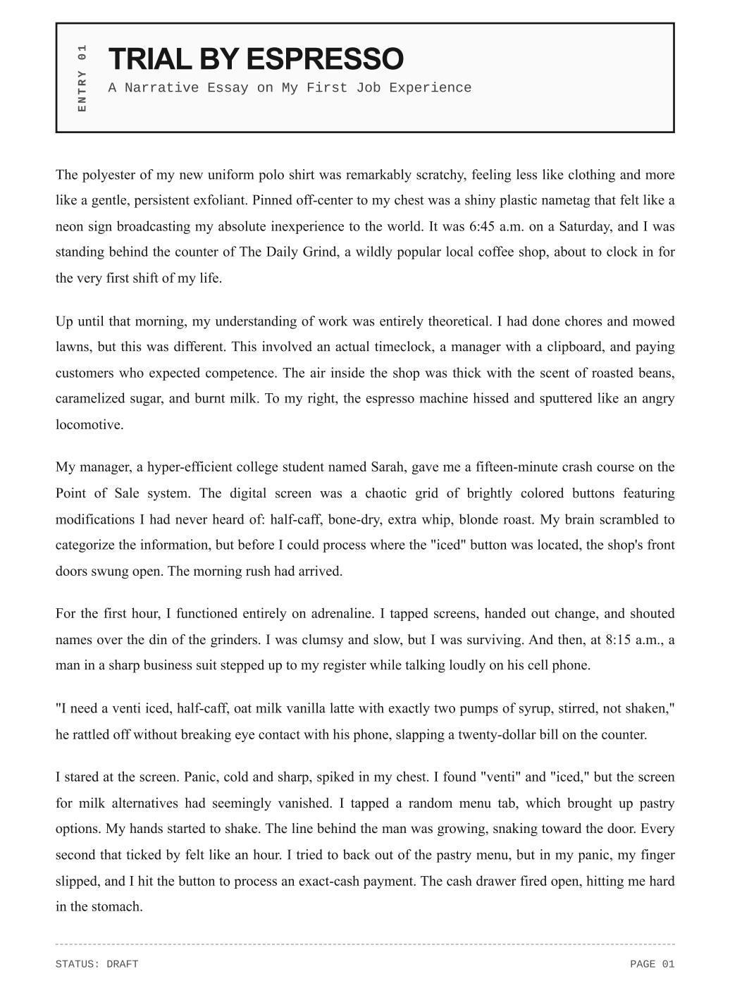 My First Job Experience Narrative Essay - Free AI Narrative Essay Generator, 50+ Real Narrative Essay Examples