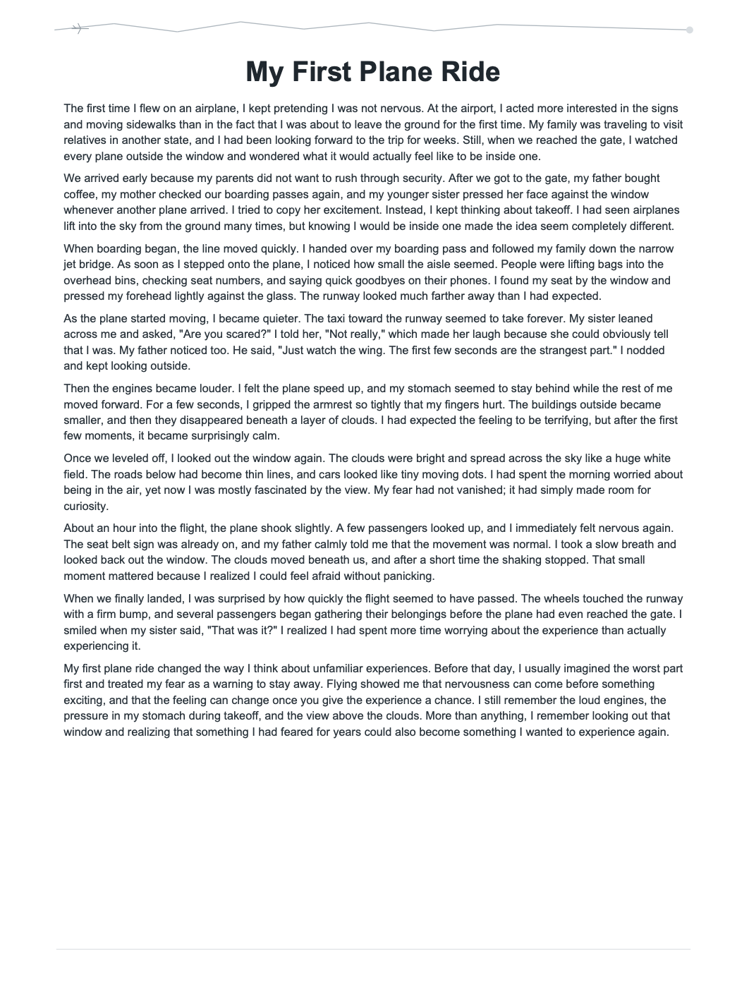 My First Plane Ride Narrative Essay - Free AI Narrative Essay Generator, 50+ Real Narrative Essay Examples