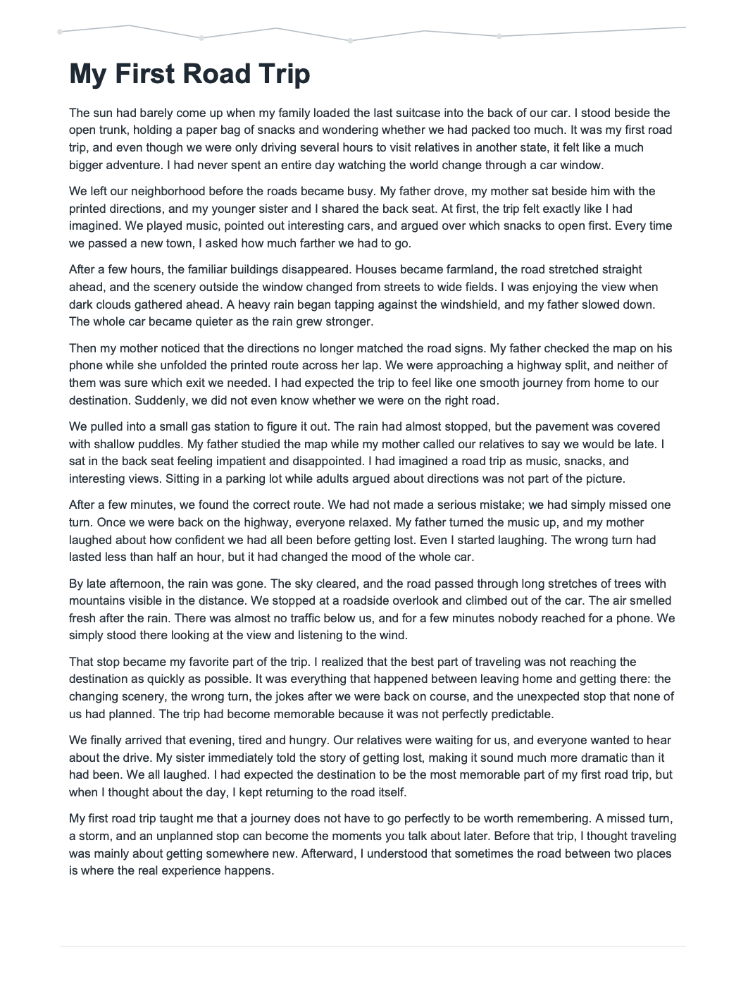 My First Road Trip Narrative Essay - Free AI Narrative Essay Generator, 50+ Real Narrative Essay Examples