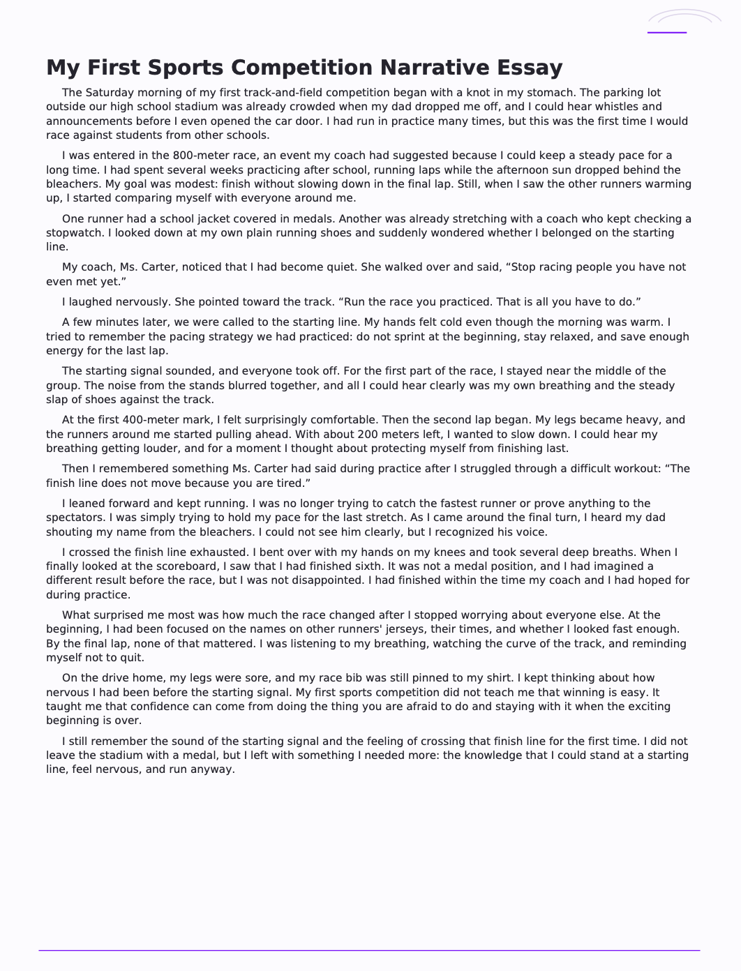 My First Sports Competition Narrative Essay - Free AI Narrative Essay Generator, 50+ Real Narrative Essay Examples