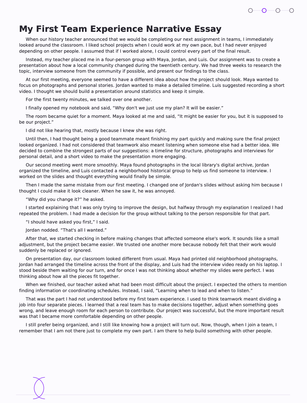 My First Team Experience Narrative Essay - Free AI Narrative Essay Generator, 50+ Real Narrative Essay Examples