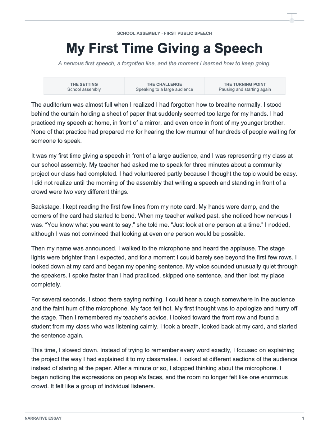 My First Time Giving a Speech Narrative Essay - Free AI Narrative Essay Generator, 50+ Real Narrative Essay Examples