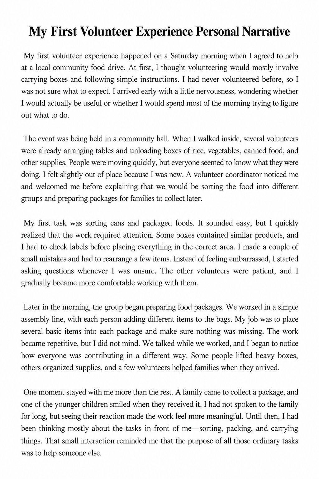 My First Volunteer Experience Personal Narrative - Free AI Personal Narrative Generator, 50+ Real Personal Narrative Examples